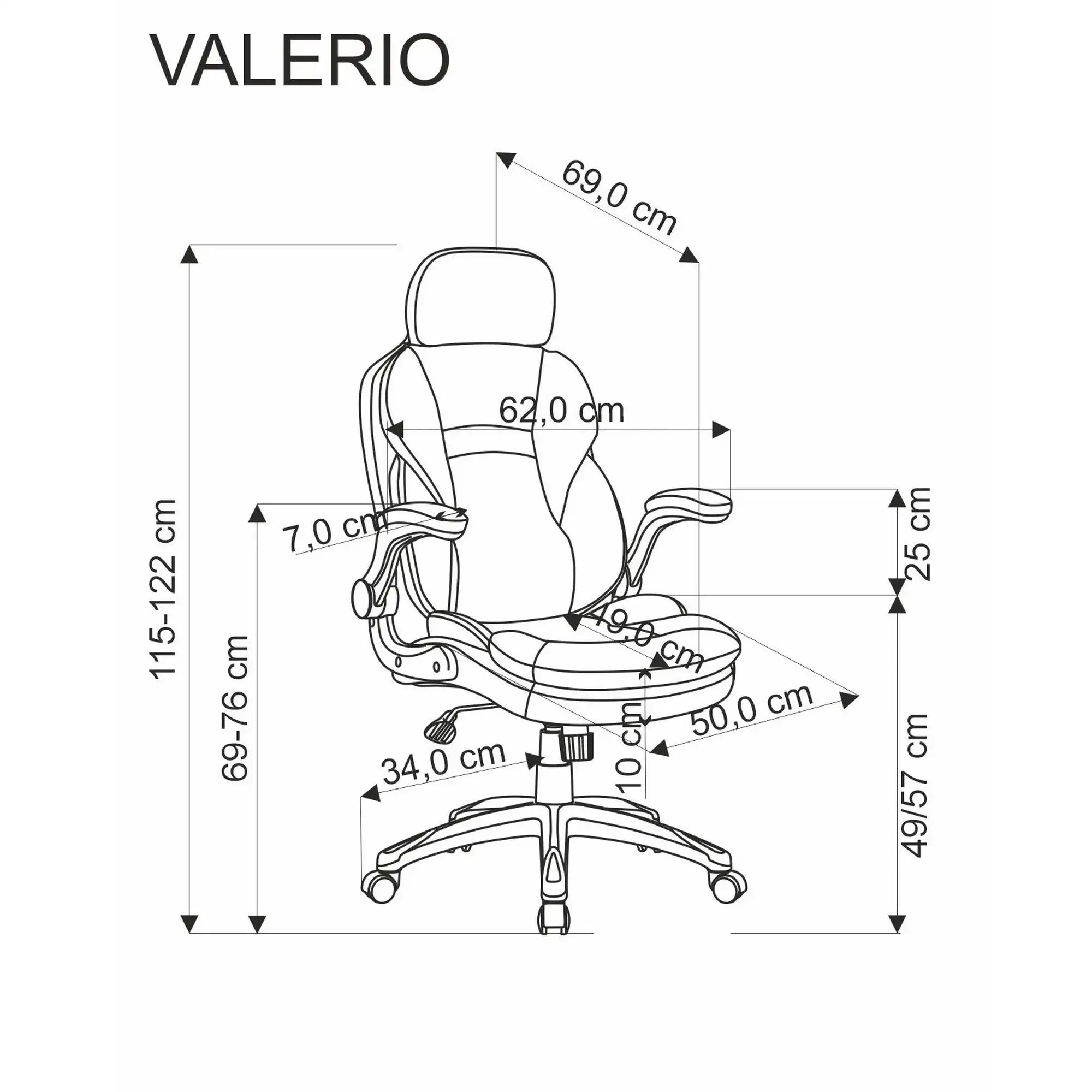 Scaun birou VALERIO, negru/gri, piele ecologica/panza, 67x69x120/128 cm