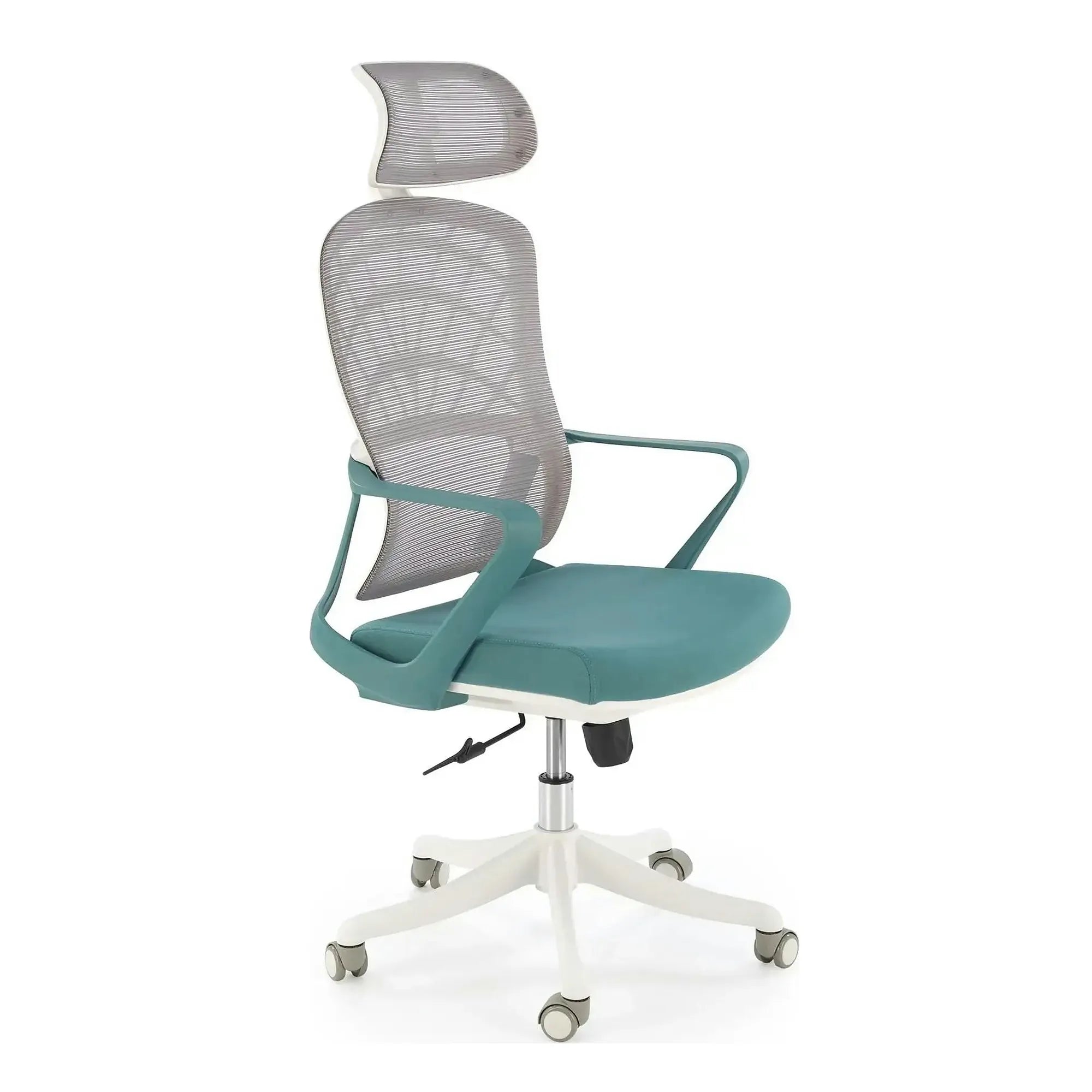 Scaun birou VESUVIO 2, turcoaz/alb, stofa/panza/polipropilena, 59x59x115/121 cm