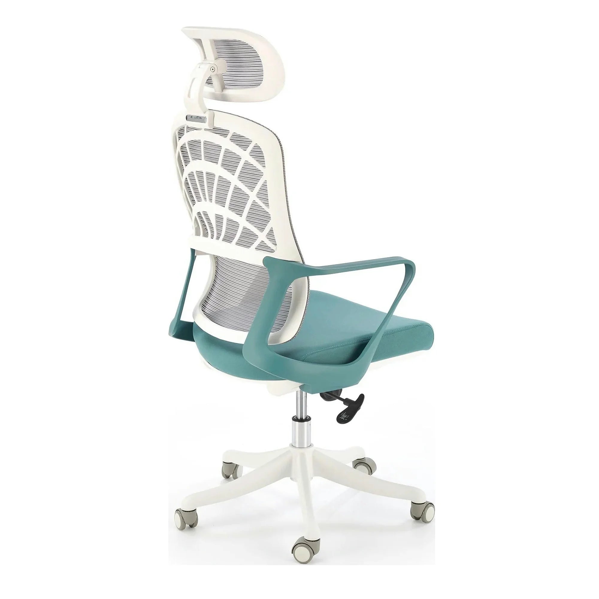 Scaun birou VESUVIO 2, turcoaz/alb, stofa/panza/polipropilena, 59x59x115/121 cm