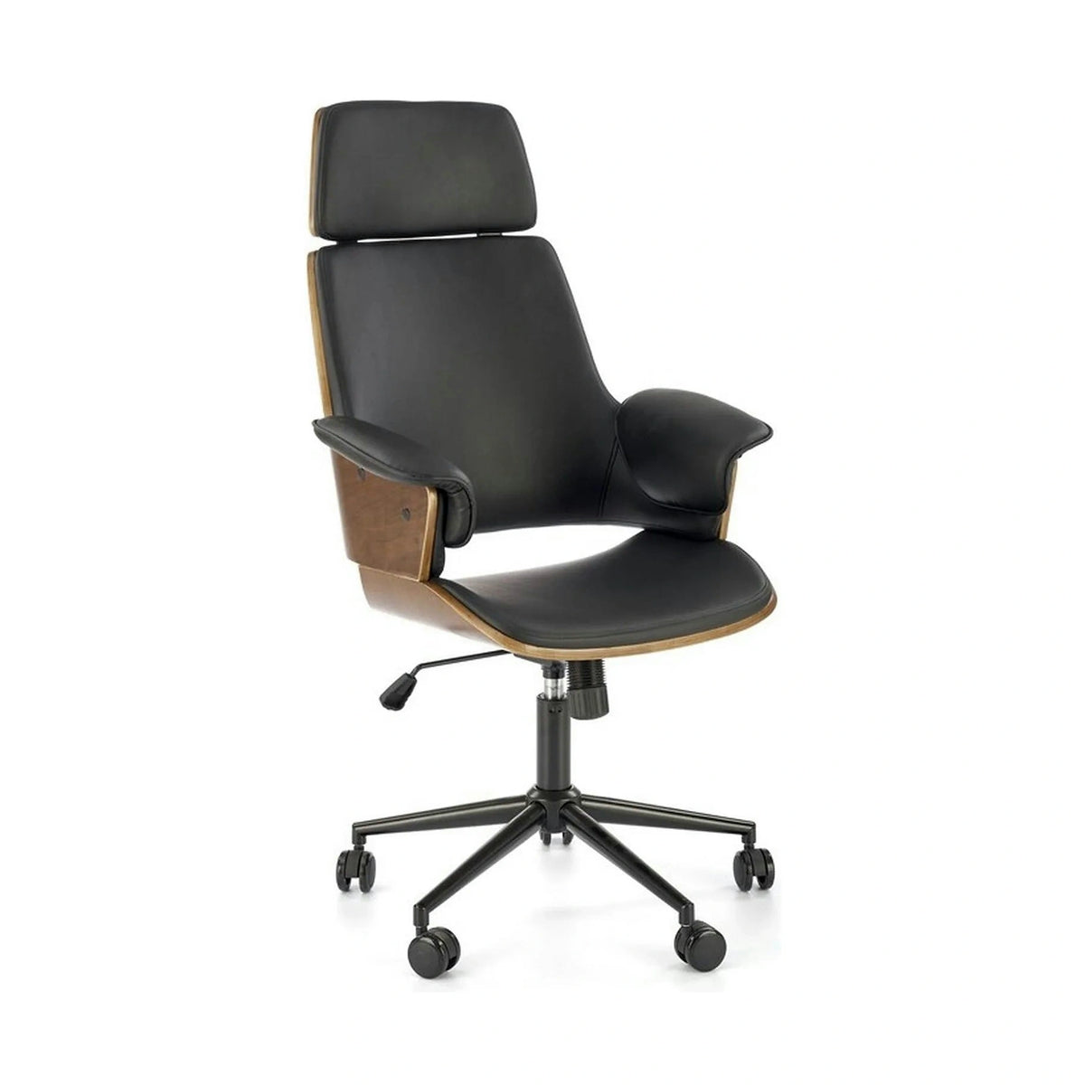 Scaun birou WEBER, negru/nuc, piele ecologica/metal, 65x65x112-122 cm