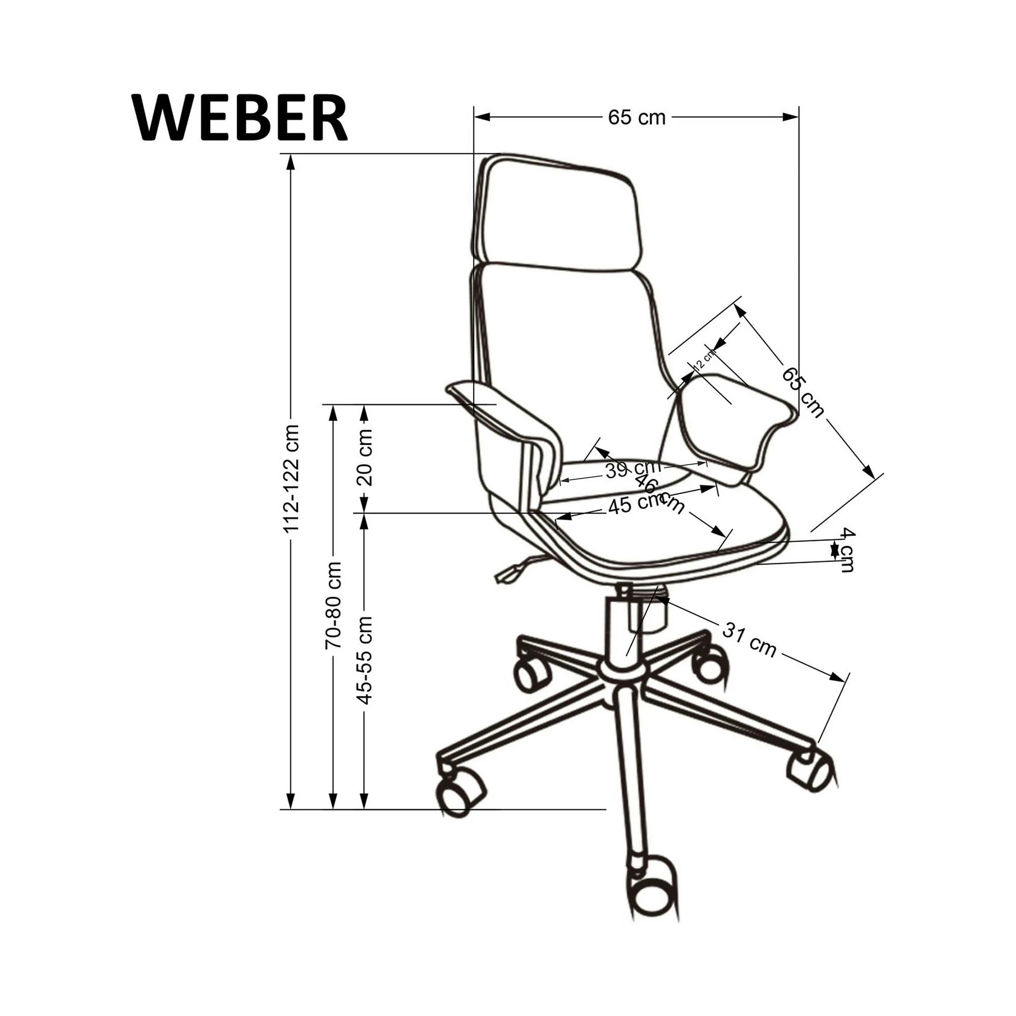 Scaun birou WEBER, negru/nuc, piele ecologica/metal, 65x65x112-122 cm