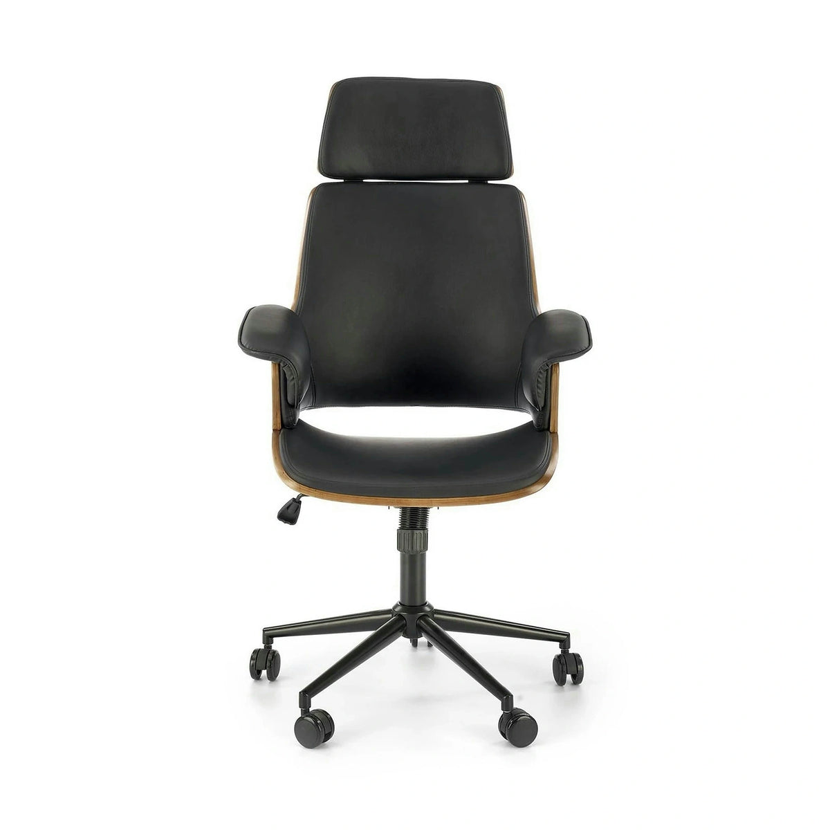 Scaun birou WEBER, negru/nuc, piele ecologica/metal, 65x65x112-122 cm