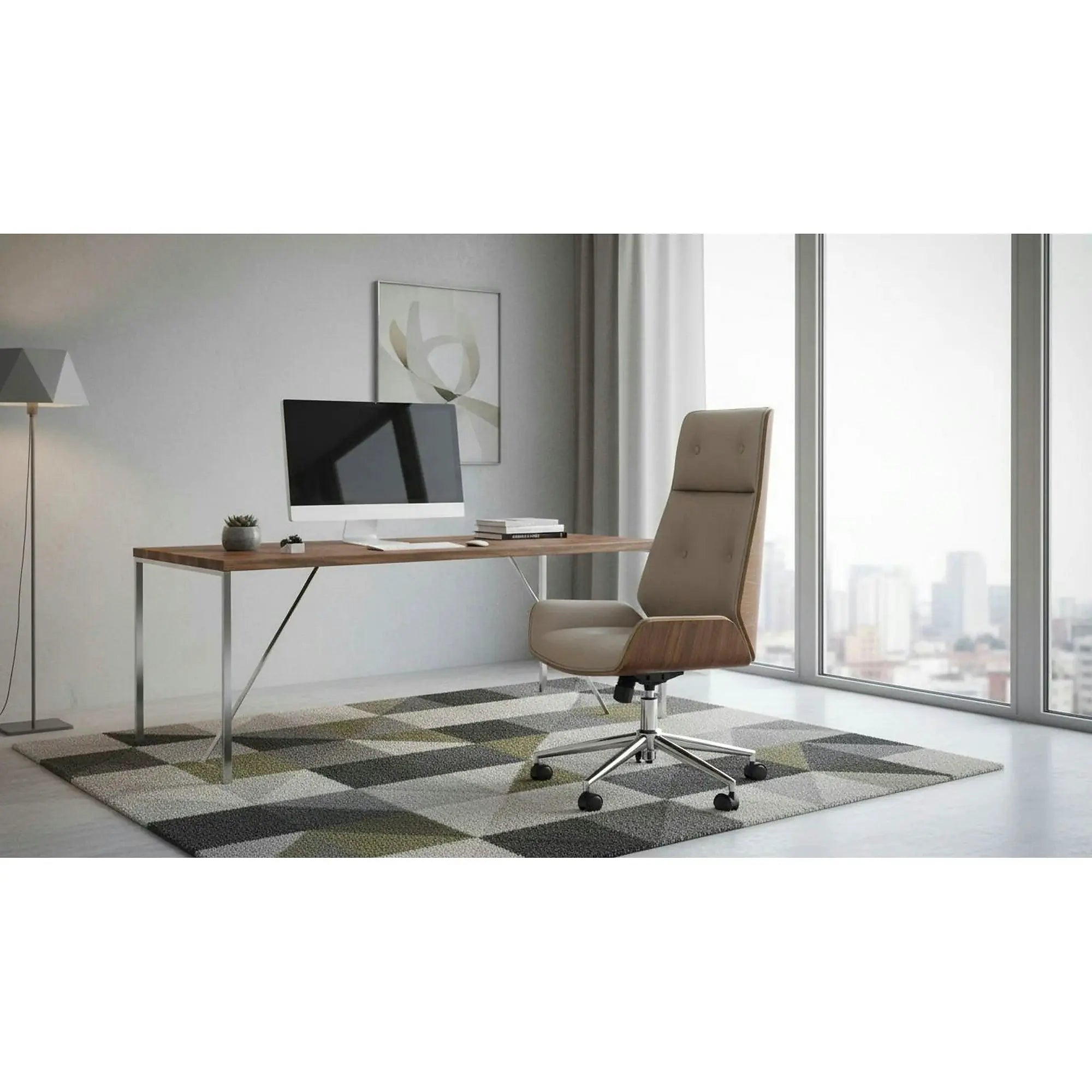 Scaun birou WEBSTER, nuc/bej, piele ecologica/placaj indoit, 60x65x114/122 cm