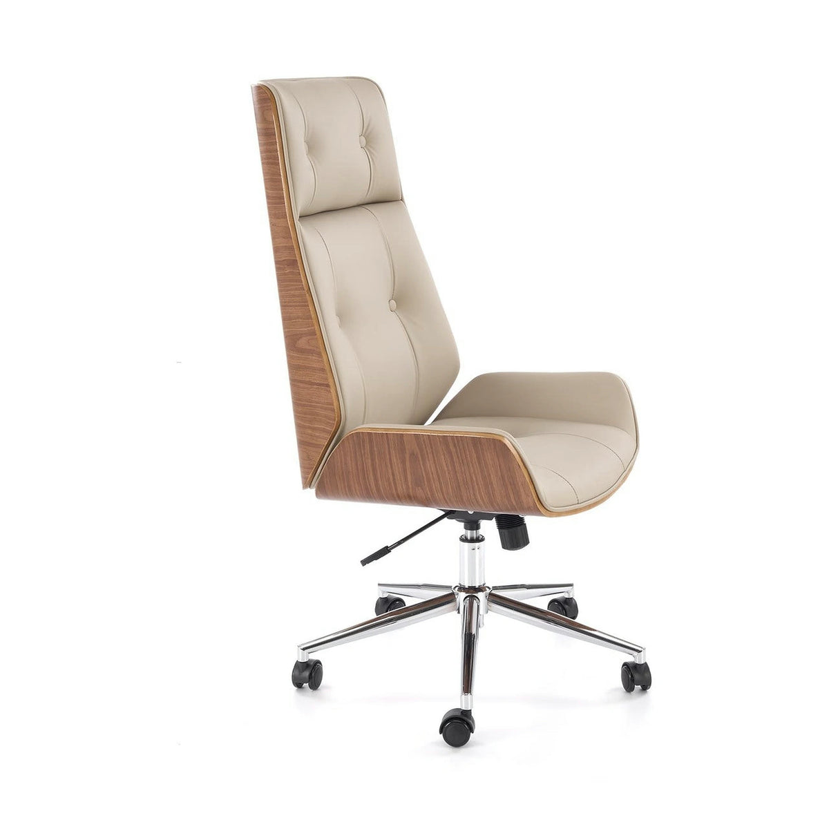 Scaun birou WEBSTER, nuc/bej, piele ecologica/placaj indoit, 60x65x114/122 cm