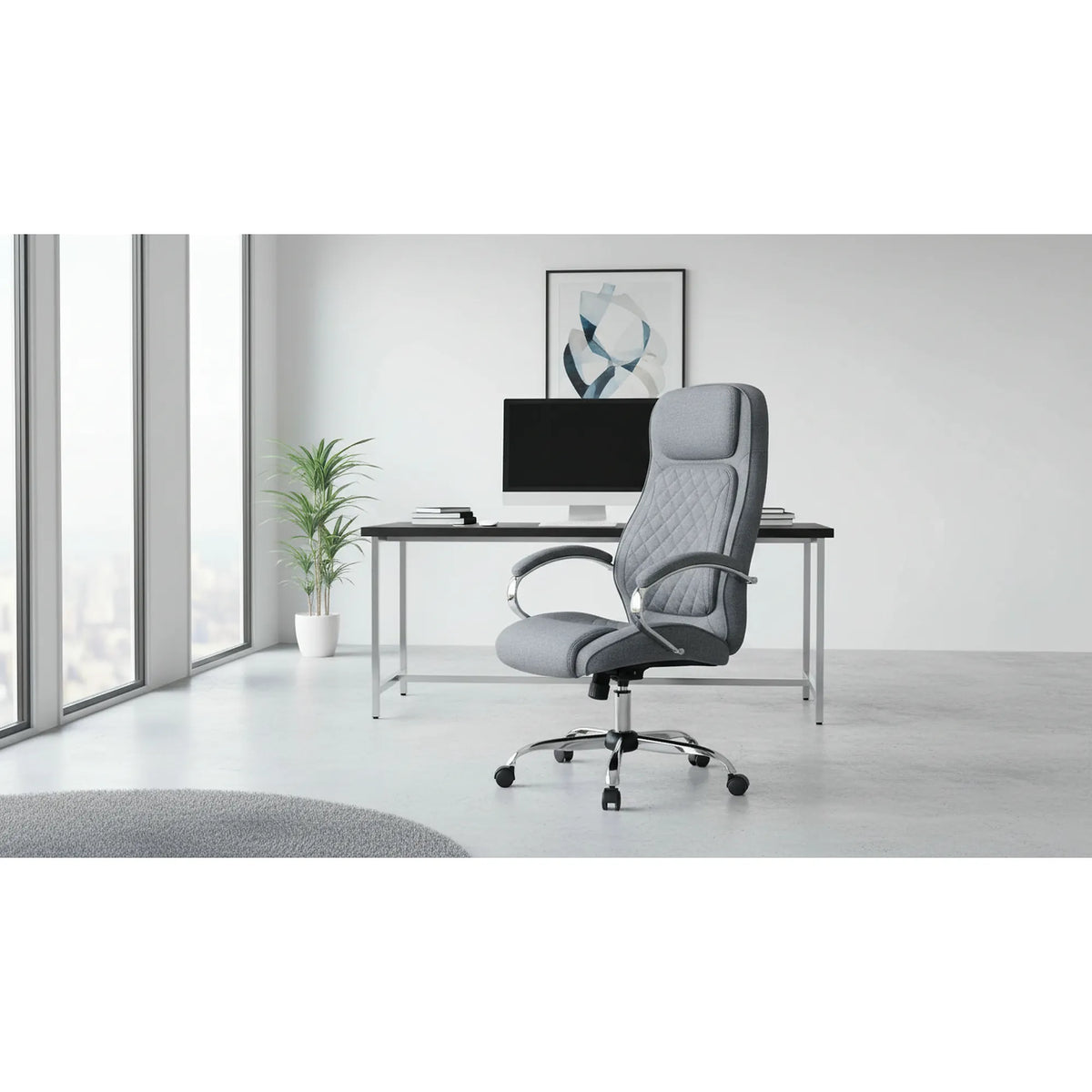 Scaun birou XAVI, gri, stofa clasica, 66x70x119/128 cm