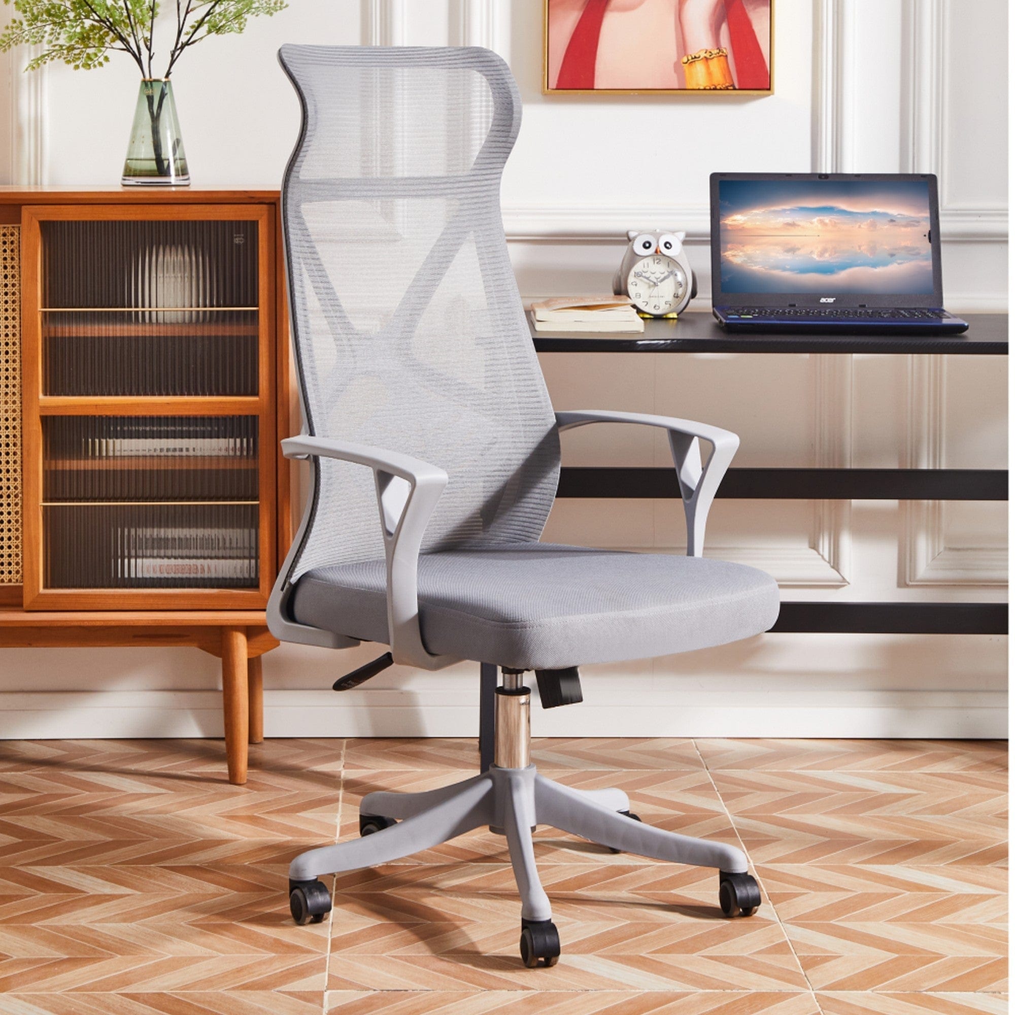 Scaun birou ZOLAN, gri, stofa clasica/plasa, 61x70x115-125 cm