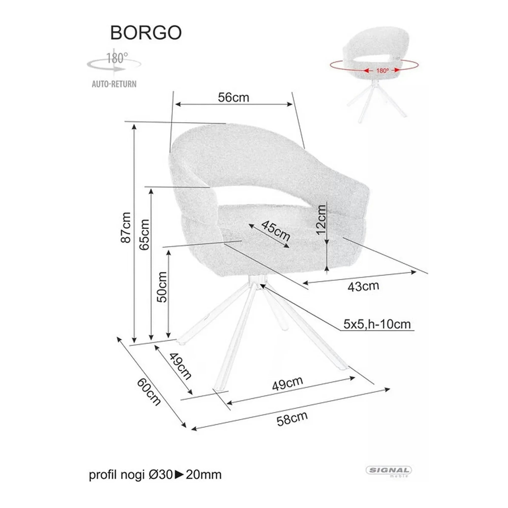 Scaun BORGO, bej - Raven 22, stofa clasica/metal, 58x60x87 cm