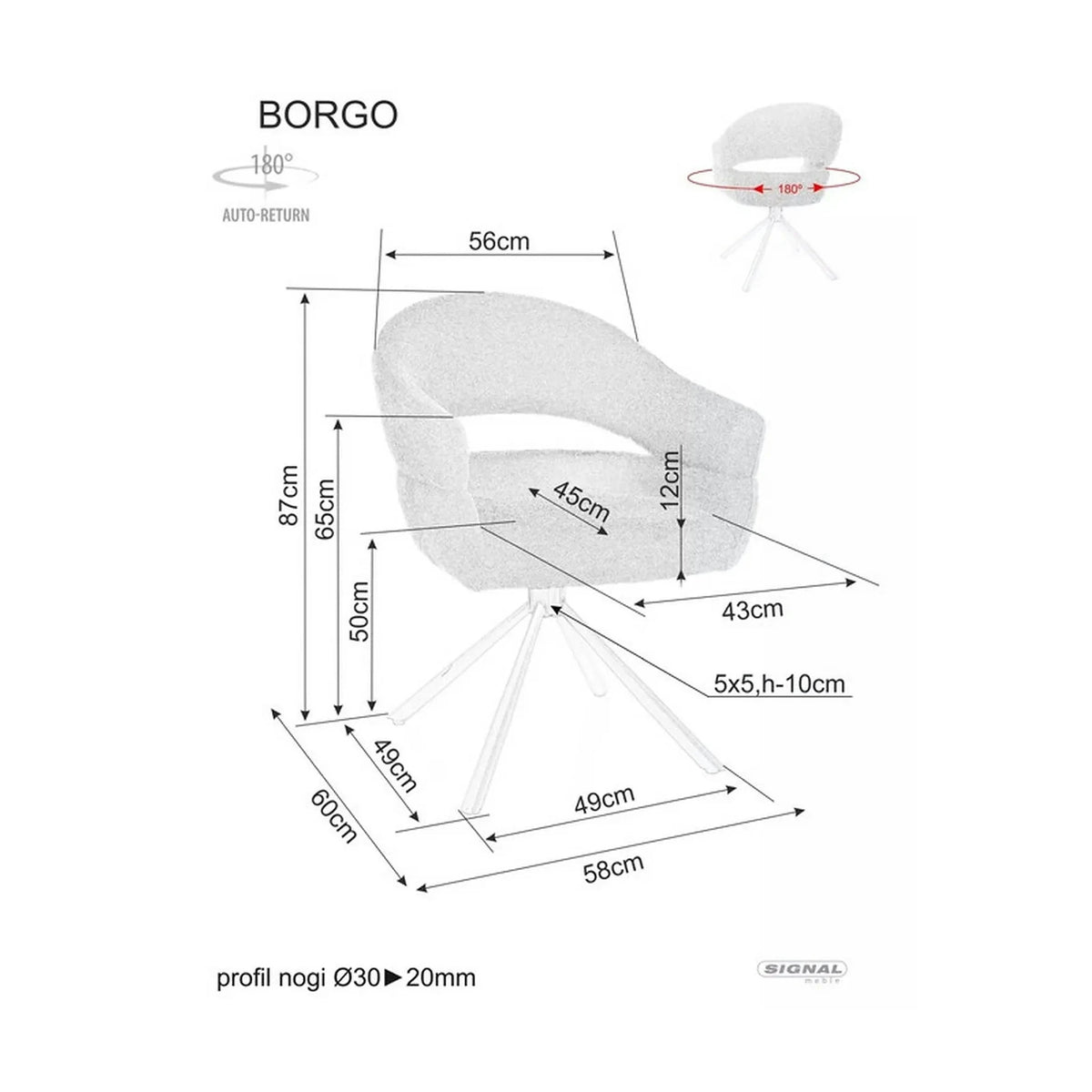 Scaun BORGO, bej - Raven 22, stofa clasica/metal, 58x60x87 cm