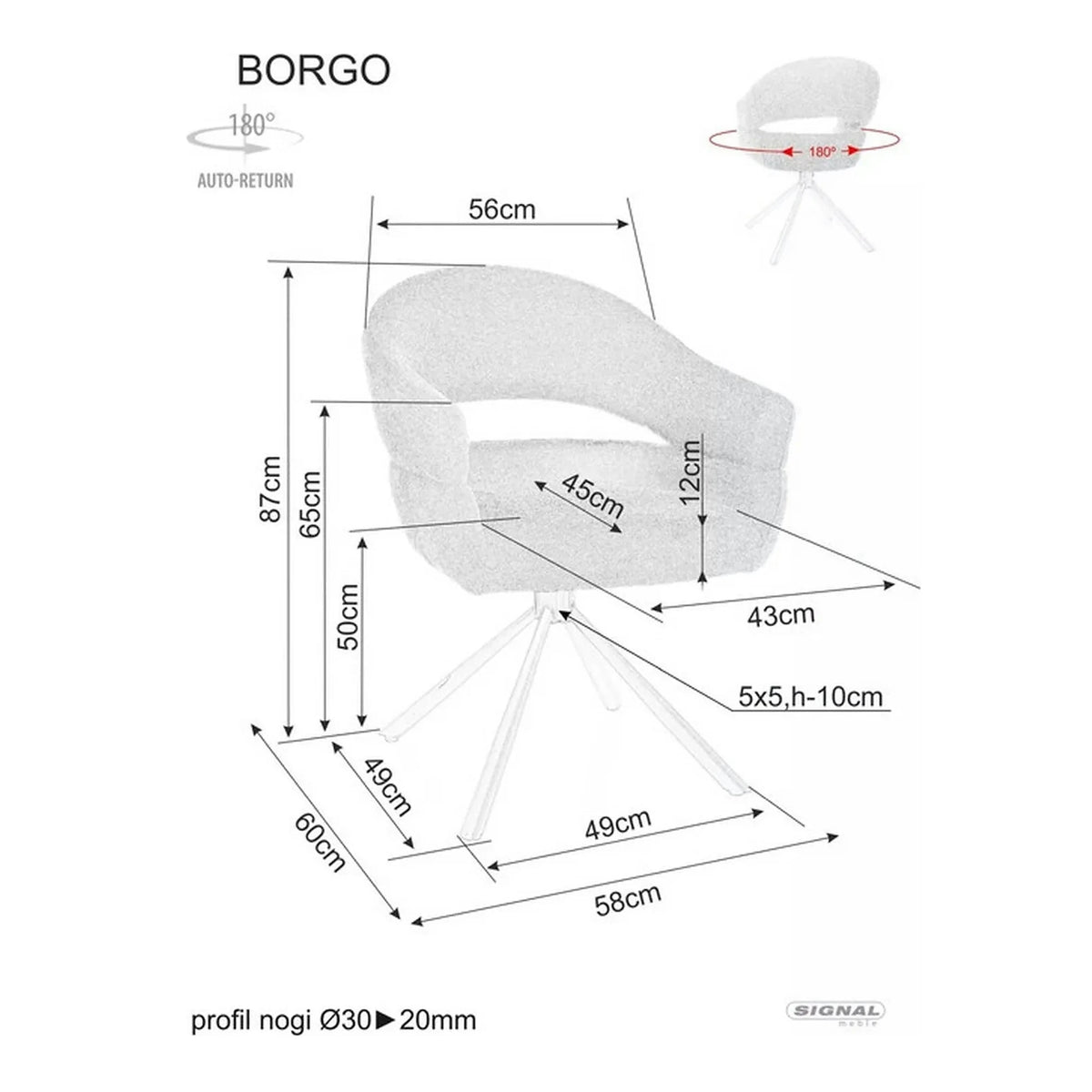 Scaun BORGO, gri deschis - Raven 07, stofa clasica/metal, 58x60x87 cm