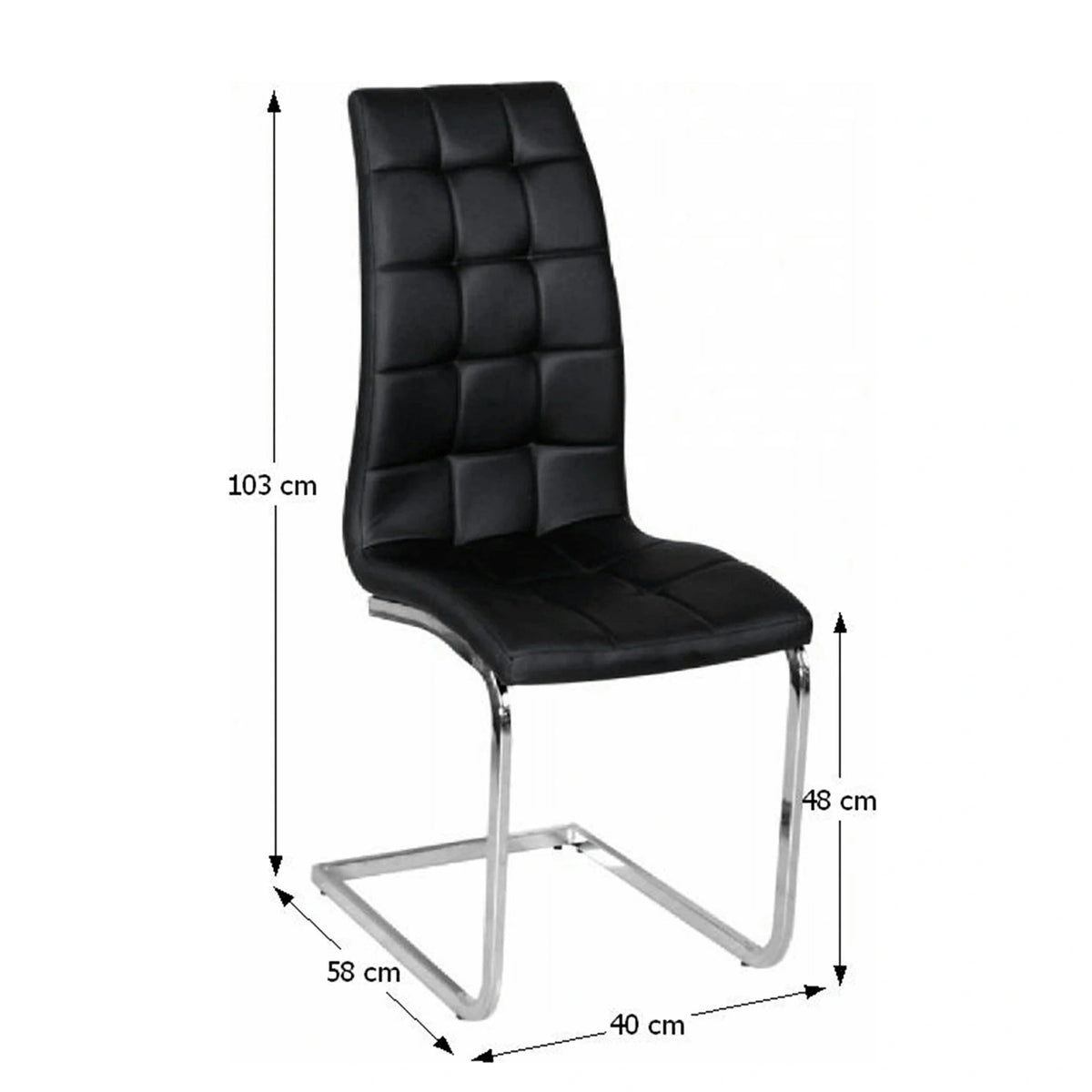 Scaun bucatarie DULCIA, negru/crom, piele ecologica/metal, 40x58x103x48 cm