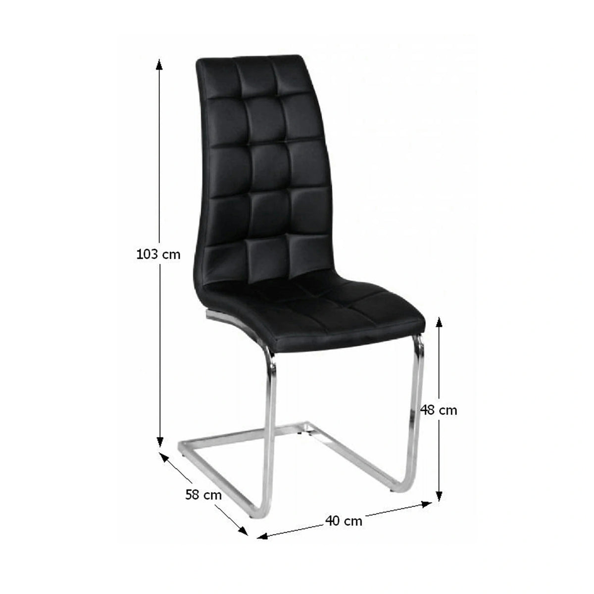 Scaun bucatarie DULCIA, negru/crom, piele ecologica/metal, 40x58x103x48 cm