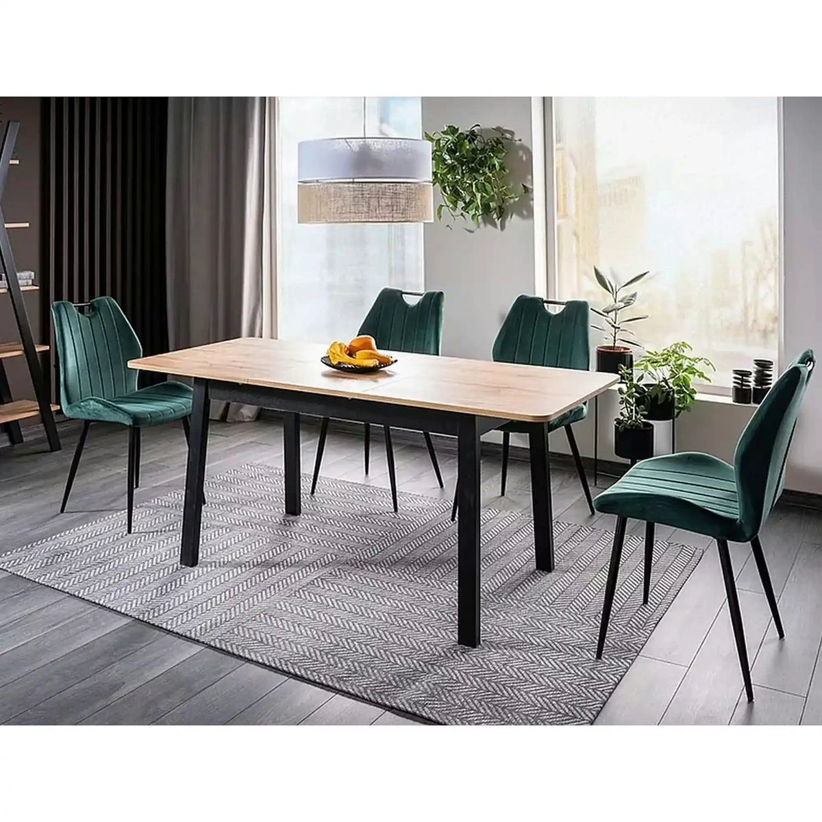 Scaun bucatarie elegant ARCO, verde inchis/negru, stofa/metal, 51x46x91 cm