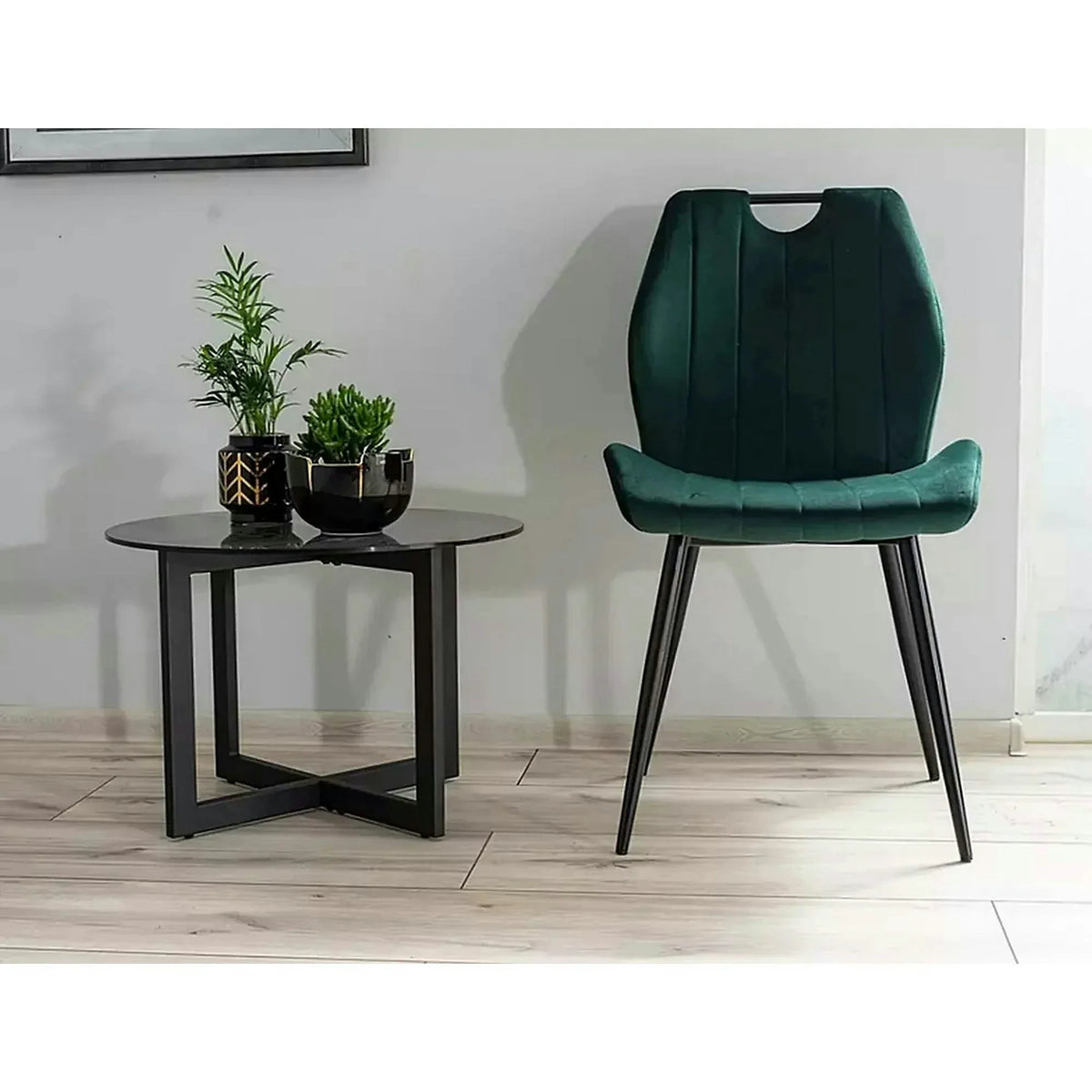 Scaun bucatarie elegant ARCO, verde inchis/negru, stofa/metal, 51x46x91 cm