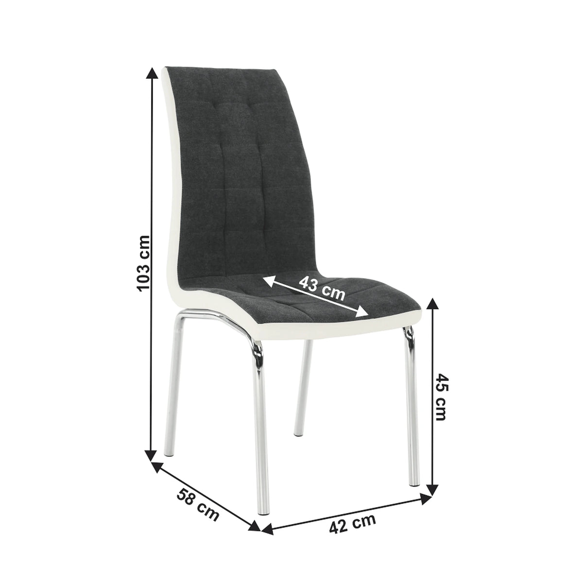 Scaun bucatarie GERDA NEW, gri inchis/alb, piele ecologica/metal, 42x58x103 cm