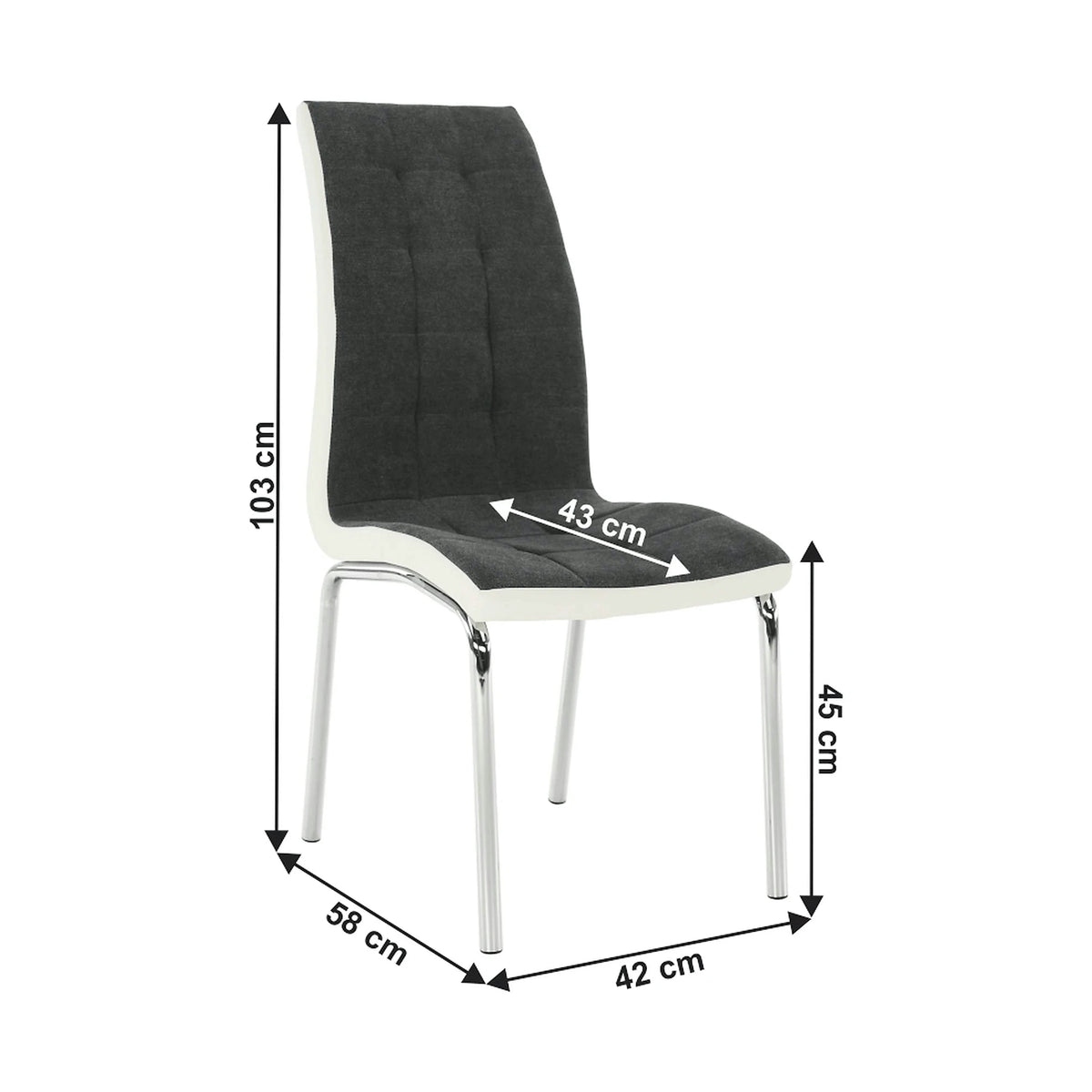 Scaun bucatarie GERDA NEW, gri inchis/alb, piele ecologica/metal, 42x58x103 cm