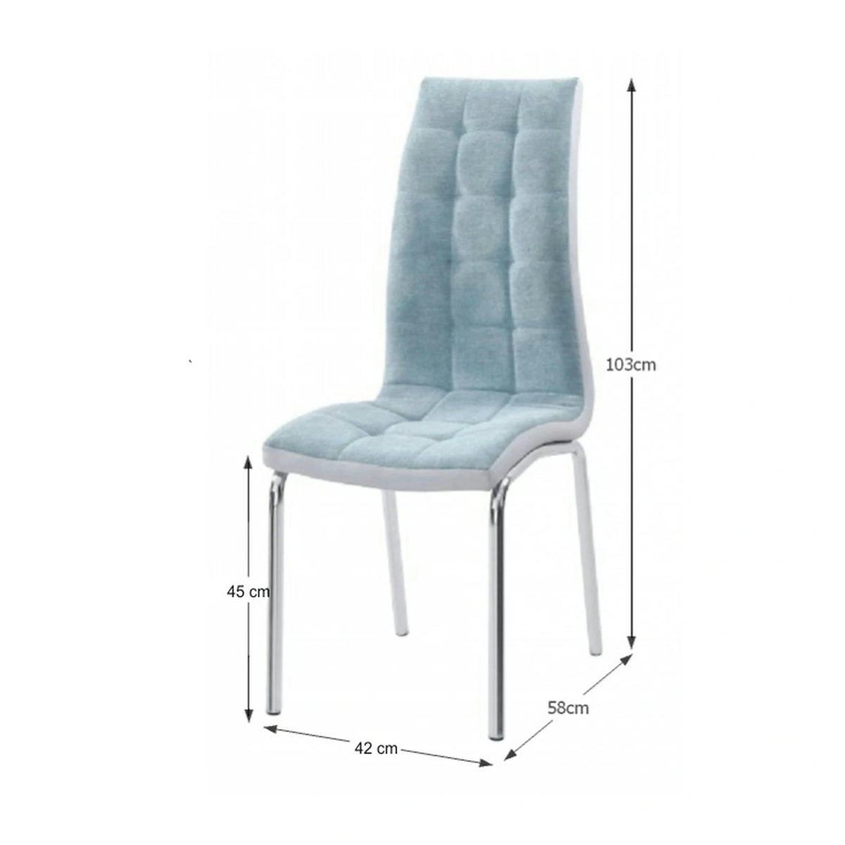 Scaun bucatarie GERDA NEW, mentol/gri/crom, textil/piele ecologica/metal, 42x58x103 cm