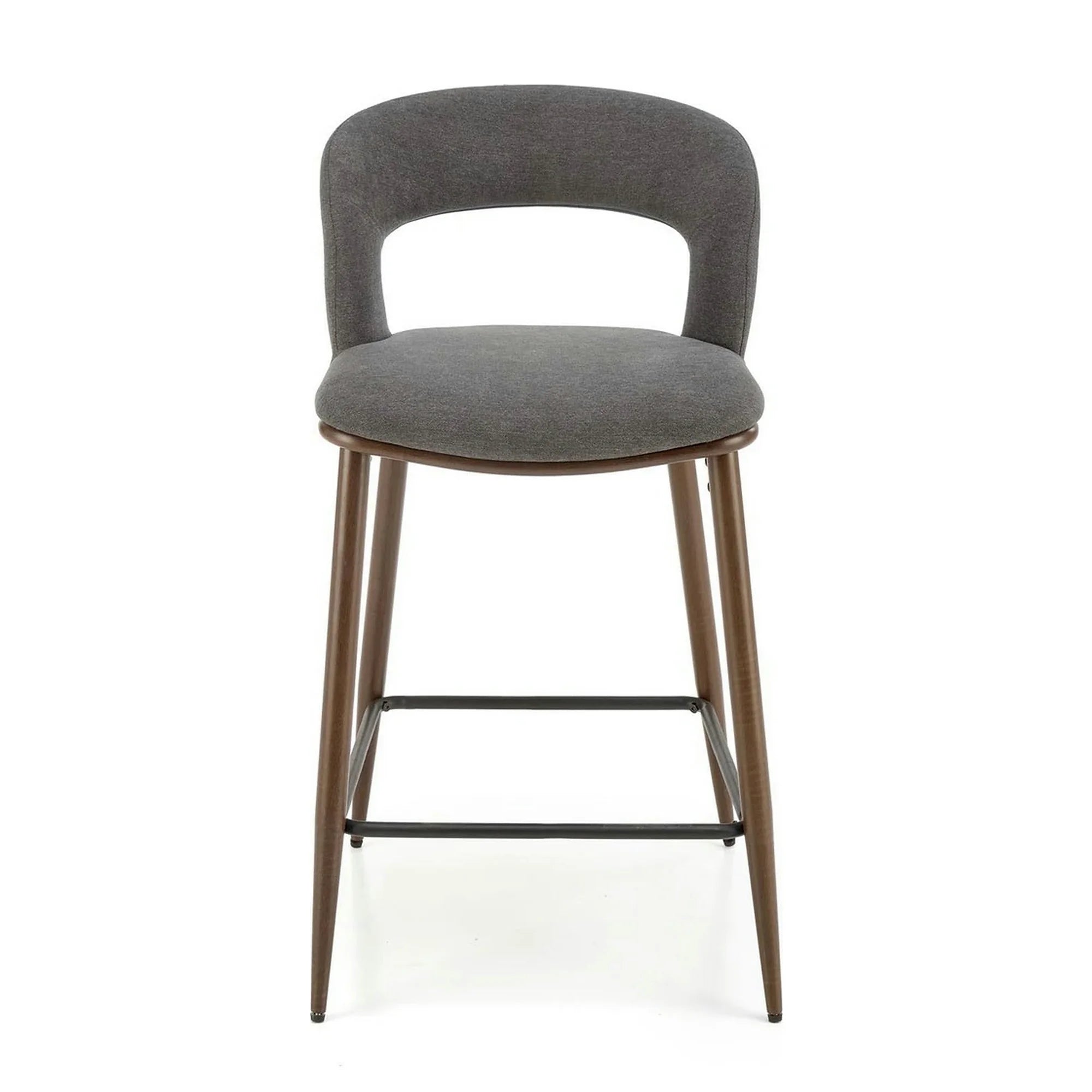 Scaun bucatarie insula H114, gri/nuc, stofa clasica/otel, 48x52x92 cm