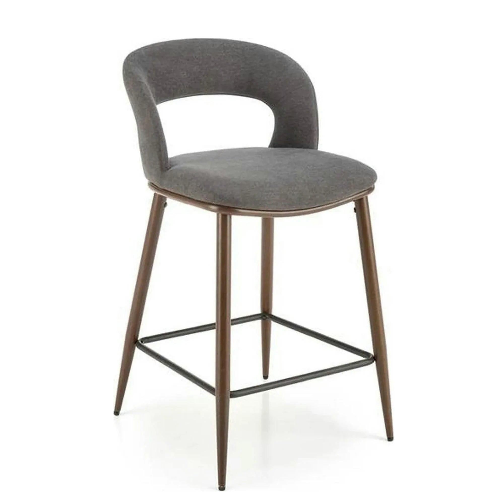 Scaun bucatarie insula H114, gri/nuc, stofa clasica/otel, 48x52x92 cm