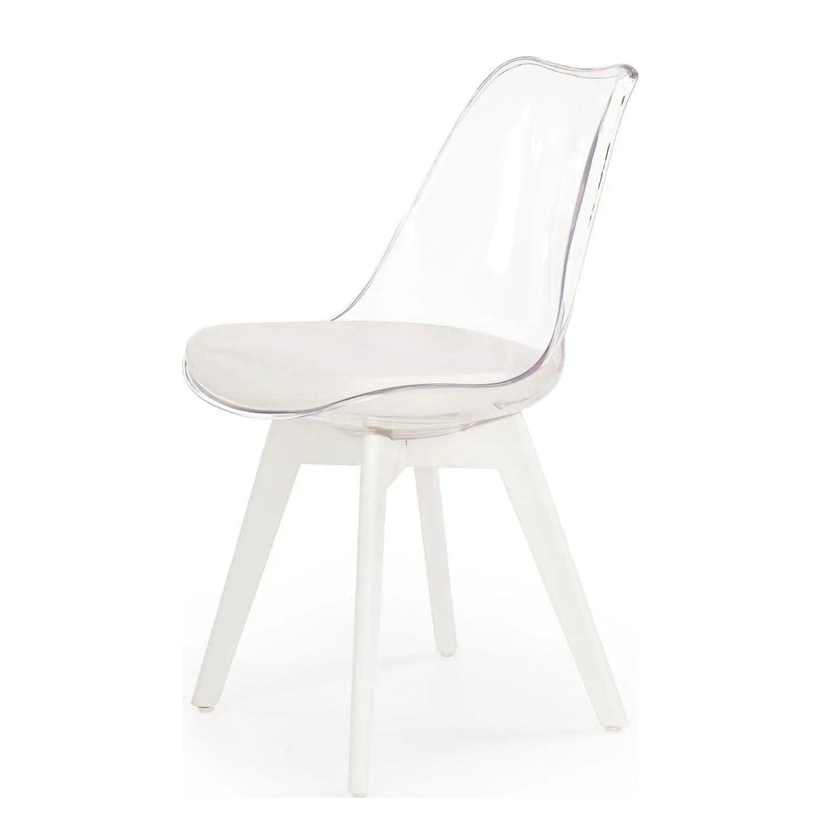 Scaun bucatarie K245, alb/transparent, piele ecologica/policarbonat, 48X58X83 CM