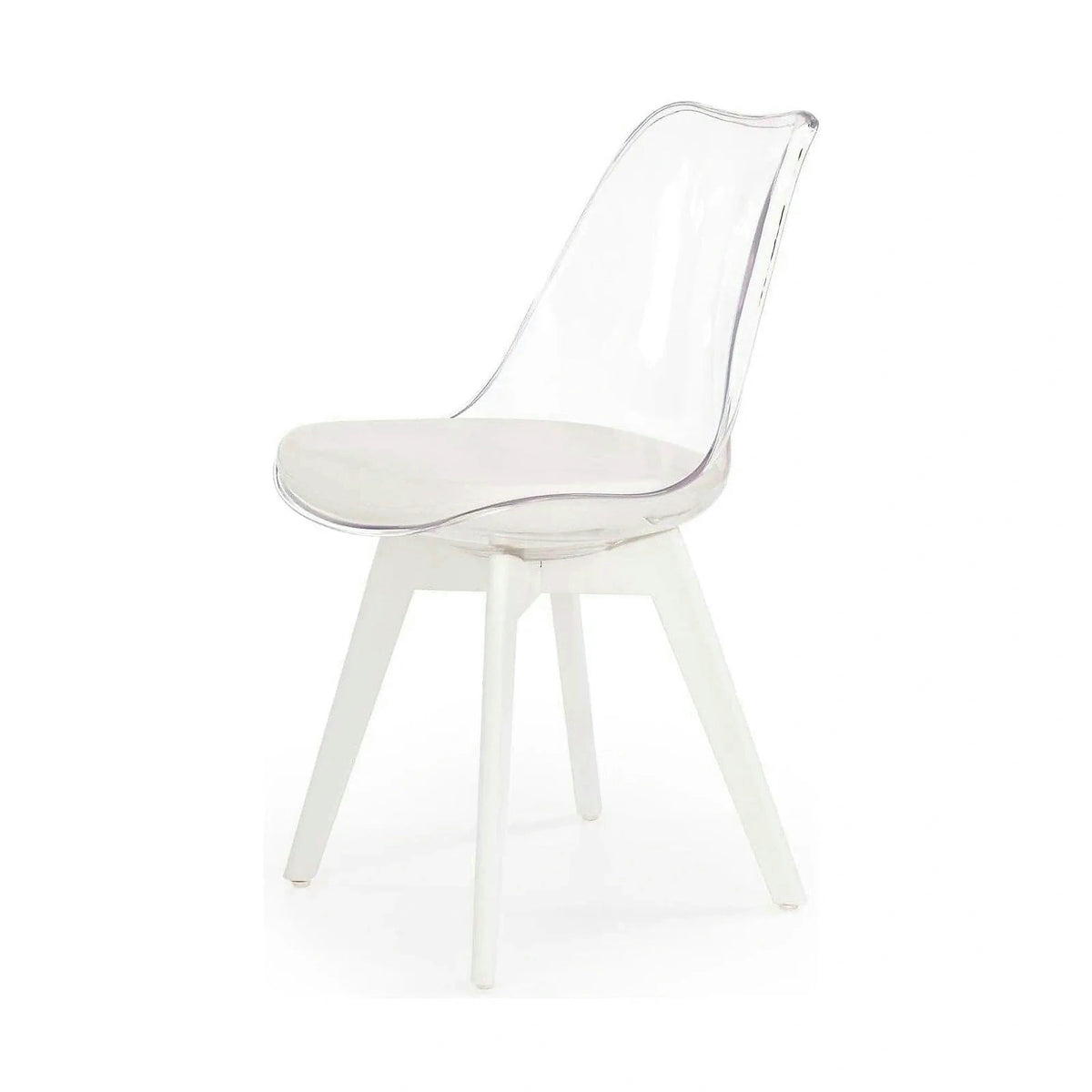 Scaun bucatarie K245, alb/transparent, piele ecologica/policarbonat, 48X58X83 CM