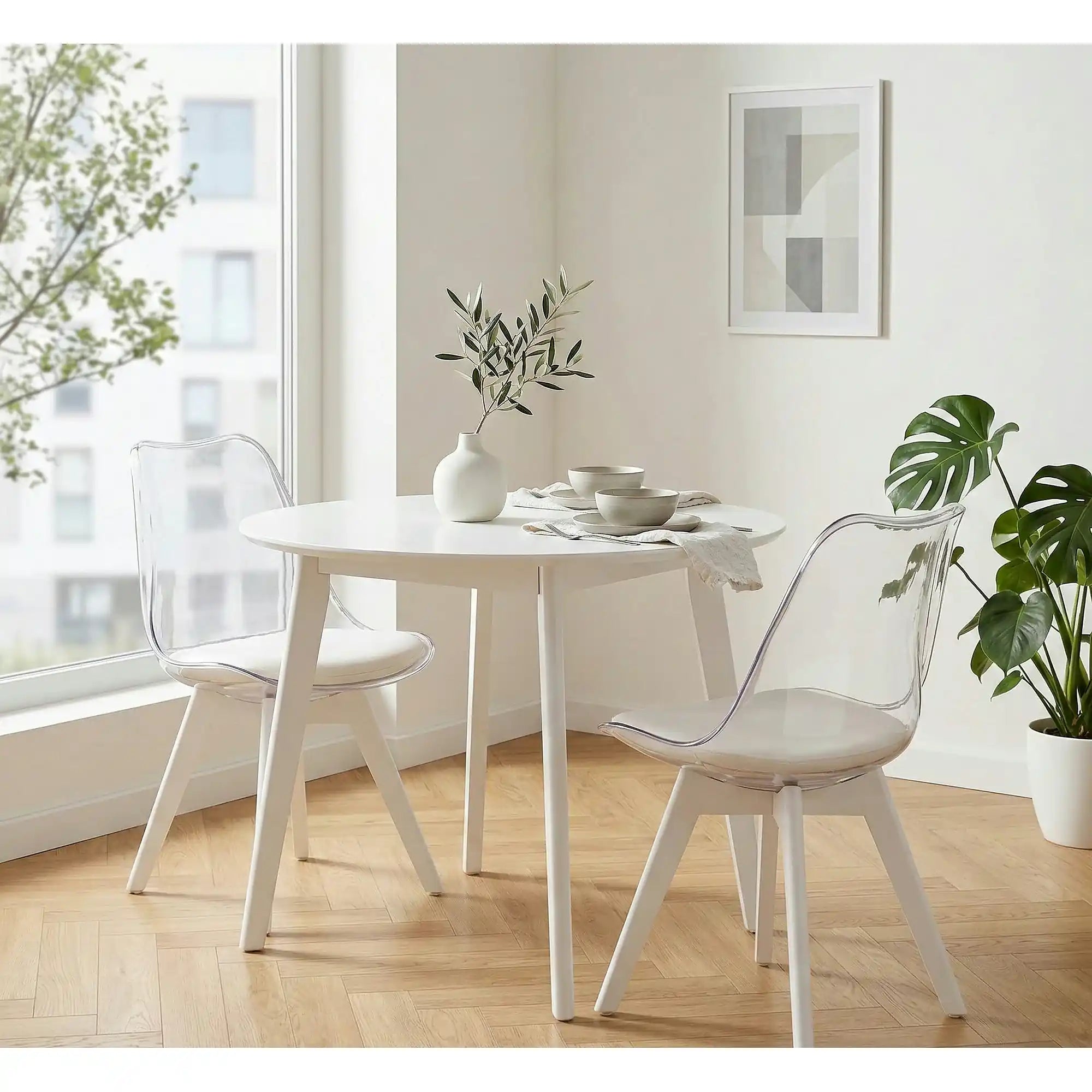 Scaun bucatarie K245, alb/transparent, piele ecologica/policarbonat, 48X58X83 CM