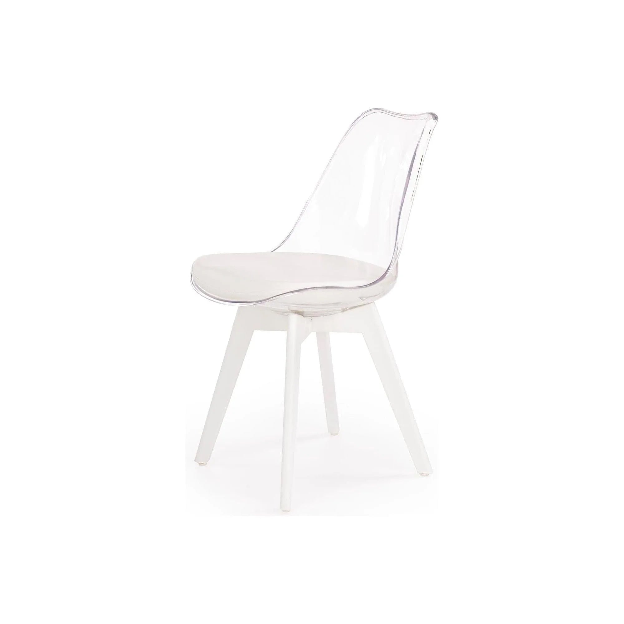 Scaun bucatarie K245, alb/transparent, piele ecologica/policarbonat, 48X58X83 CM