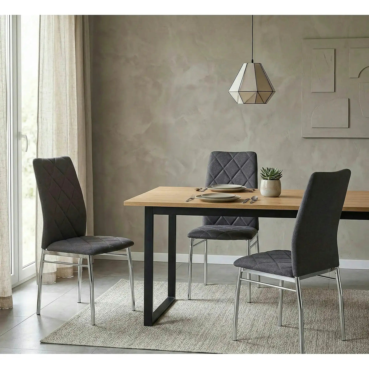 Scaun bucatarie K309, gri inchis/crom, stofa clasica/metal, 43X57X97 CM
