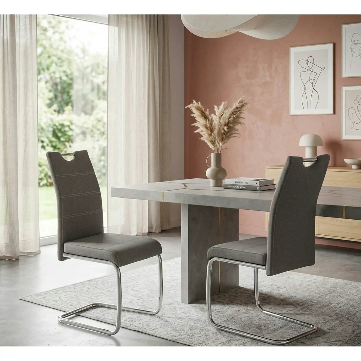 Scaun bucatarie K349, gri/crom, stofa clasica/metal, 42X60X97 CM
