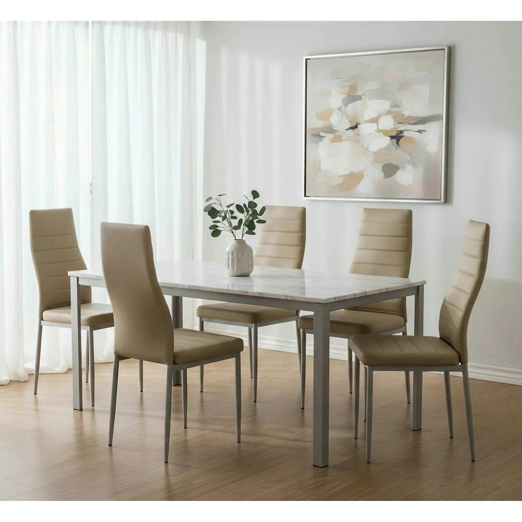 Scaun bucatarie K70, maro deschis/gri, metal/piele ecologica, 41x50x98 cm