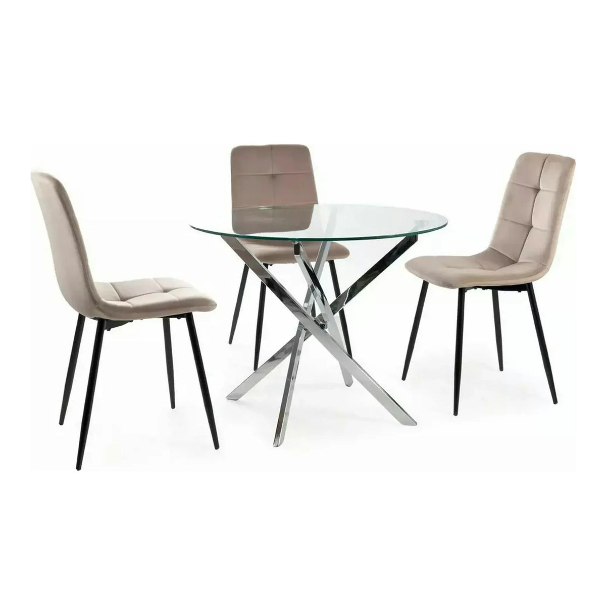 Scaun bucatarie metalic IVO, bej/negru, stofa catifelata, 45x39x91 cm