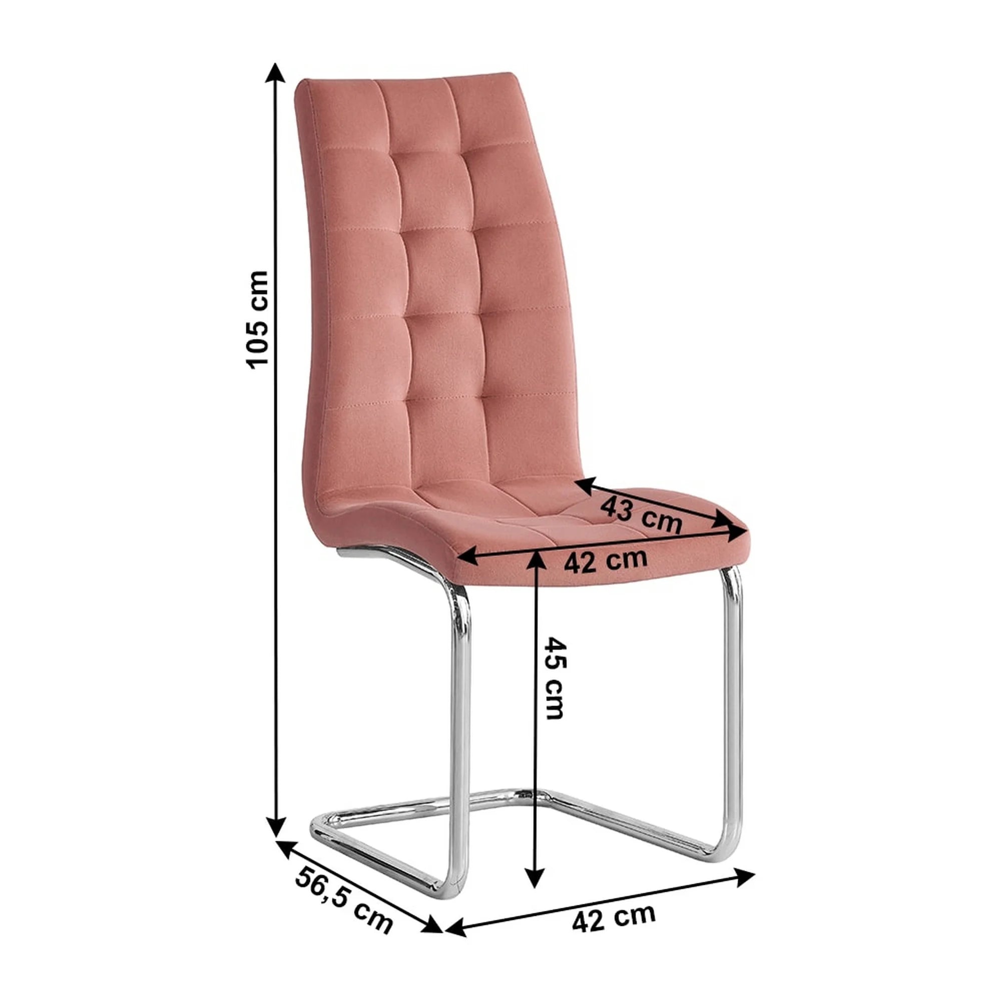 Scaun bucatarie SALOMA NEW, stofa catifelata roz, 42x56,5x105 cm