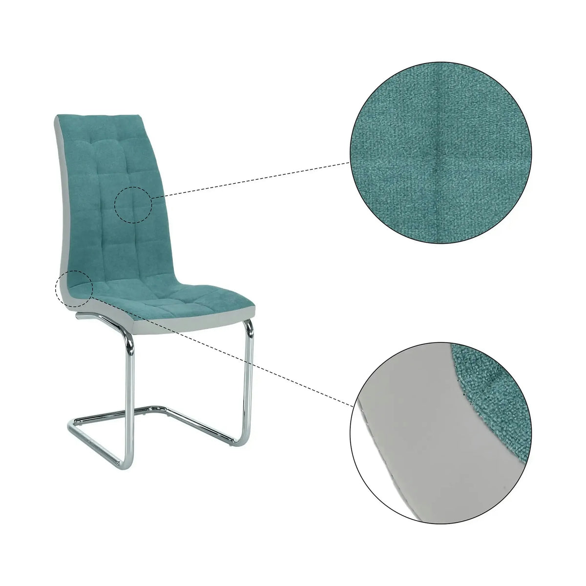 Scaun bucatarie SALOMA NEW, textil/piele ecologica/metal, mentol/gri/crom, 42x57x105 cm