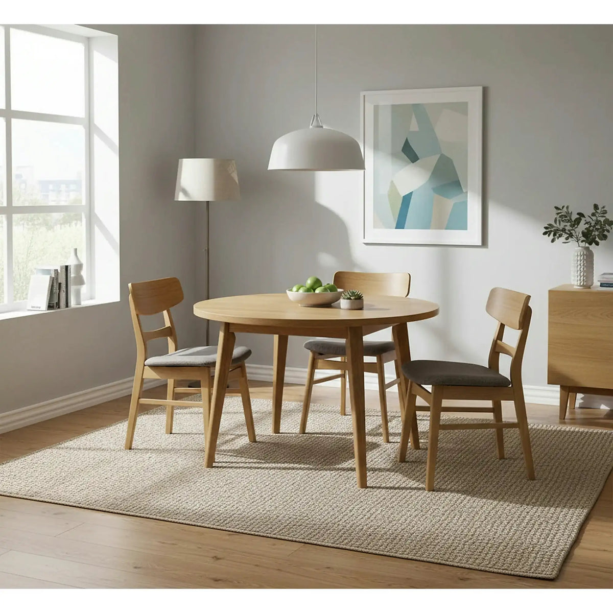 Scaun bucatarie stil scandinav CD61, gri/stejar, stofa clasica/lemn, 43x44x76 cm