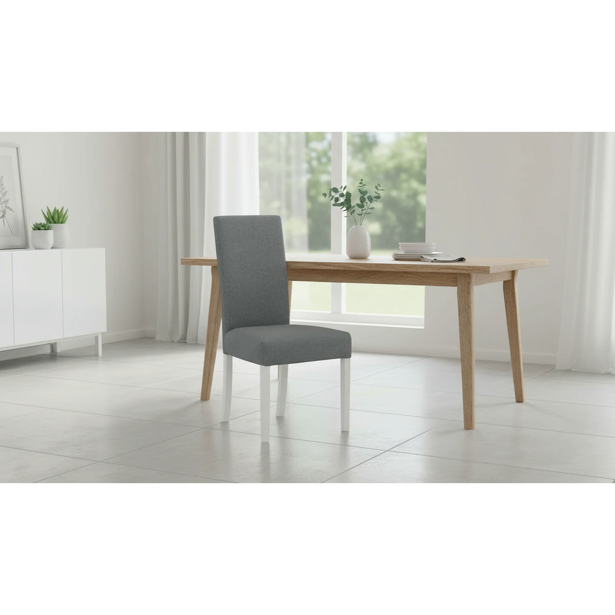 Scaun CAMPEL, gri deschis/alb, stofa clasica/lemn, 46x55x96 cm