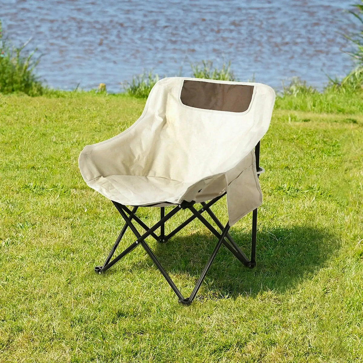 Scaun camping URAO, bej/negru, stofa clasica/metal, 58x51x66 cm