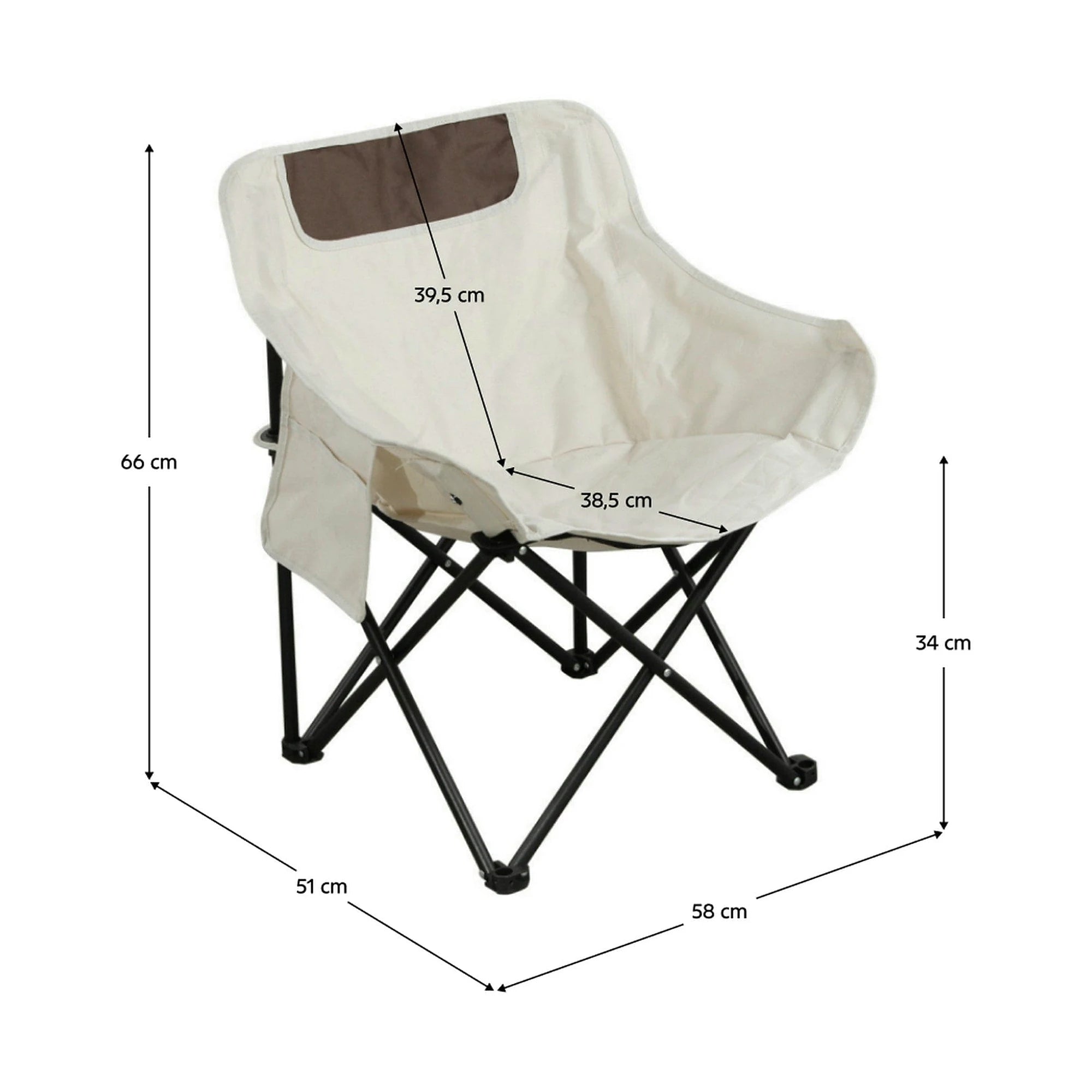 Scaun camping URAO, bej/negru, stofa clasica/metal, 58x51x66 cm