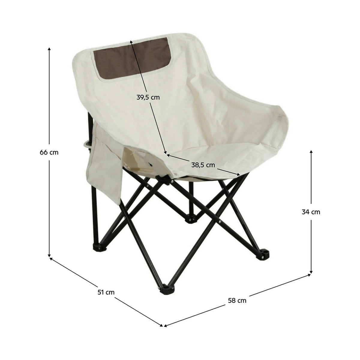 Scaun camping URAO, bej/negru, stofa clasica/metal, 58x51x66 cm