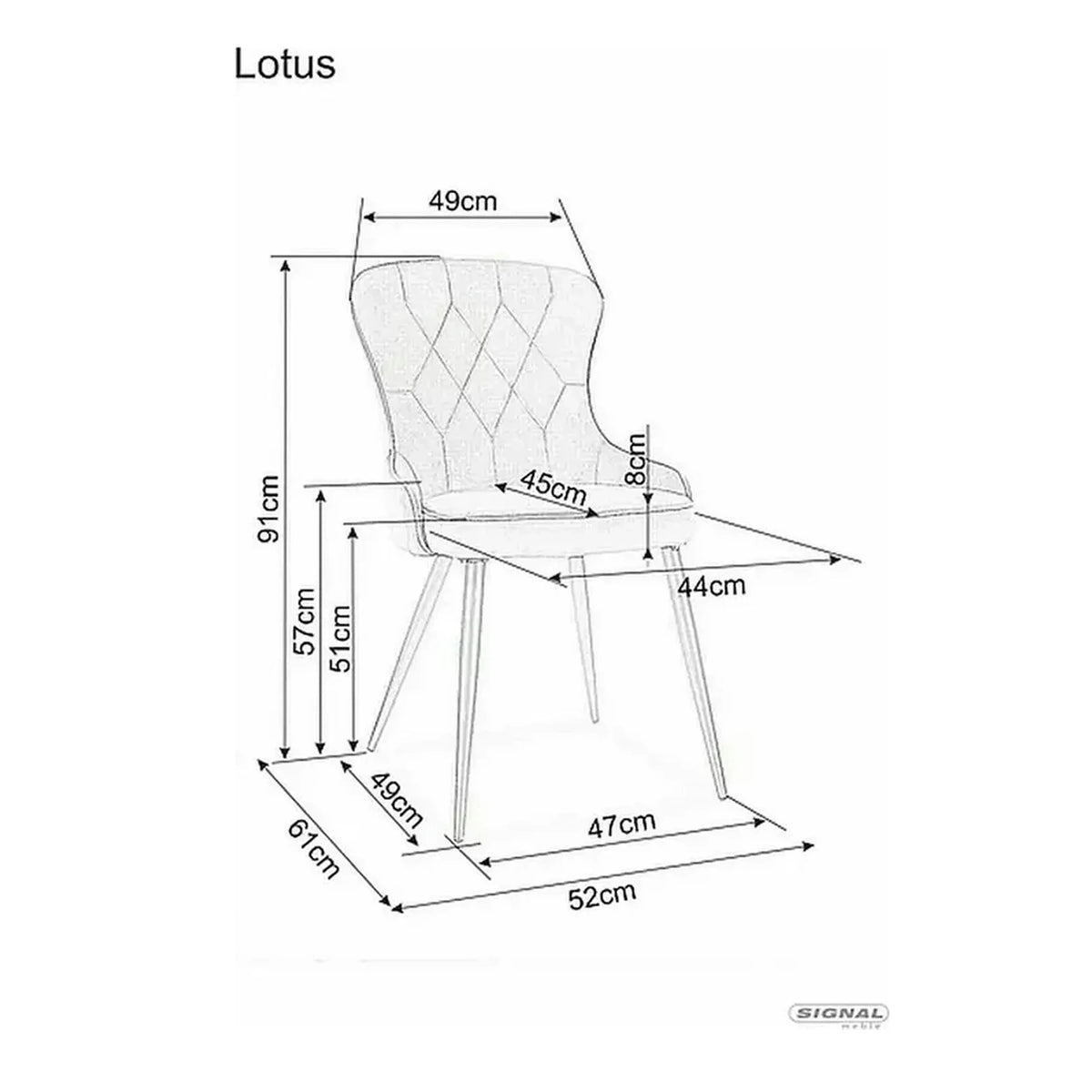 Scaun catifea dining Lotus, bej/negru, stofa/metal, 52x45x91 cm