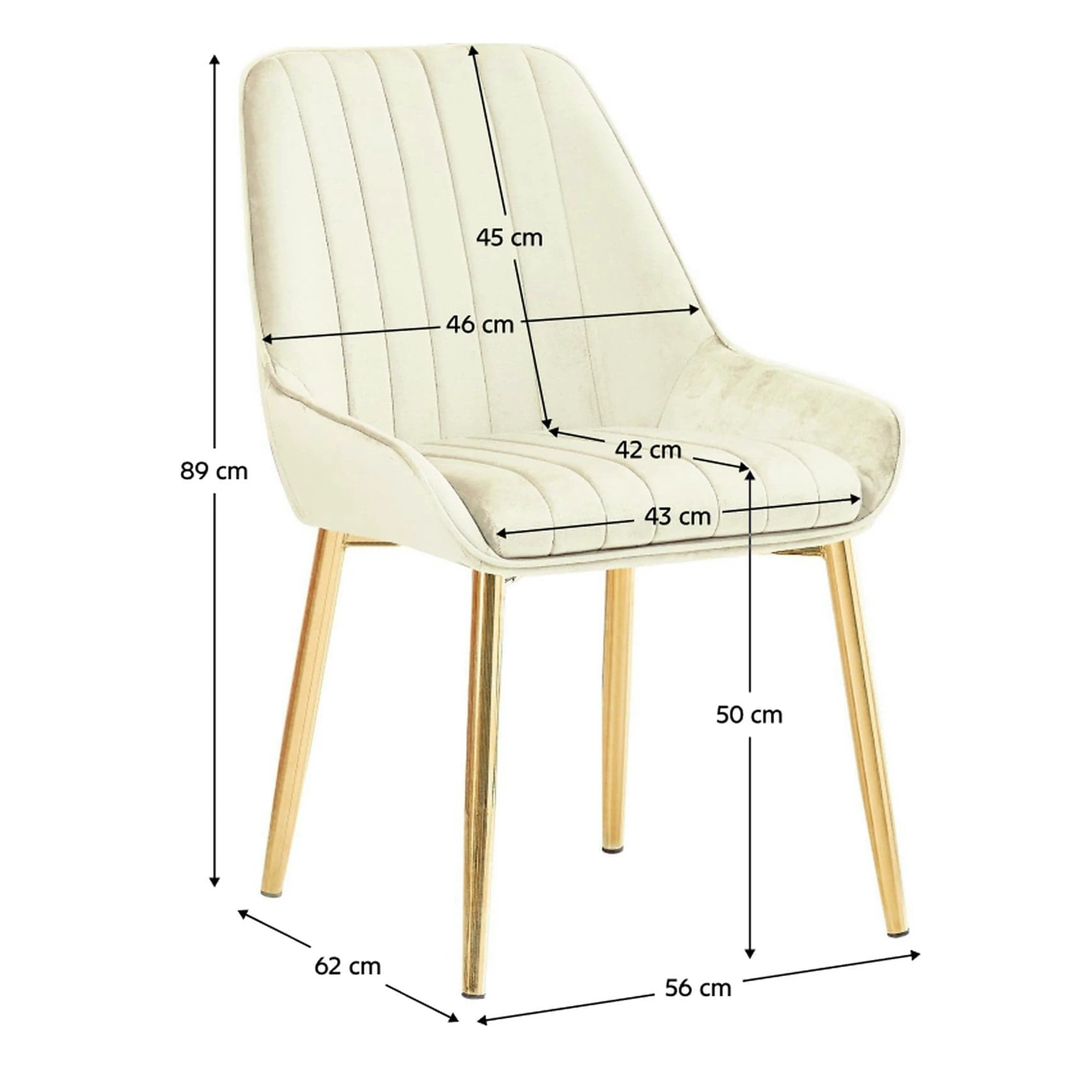 Scaun catifea dining PERLIA, bej/auriu, stofa catifelata/metal, 56x62x89 cm