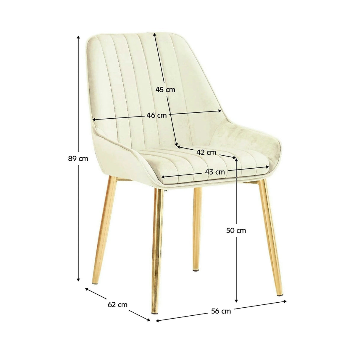 Scaun catifea dining PERLIA, bej/auriu, stofa catifelata/metal, 56x62x89 cm