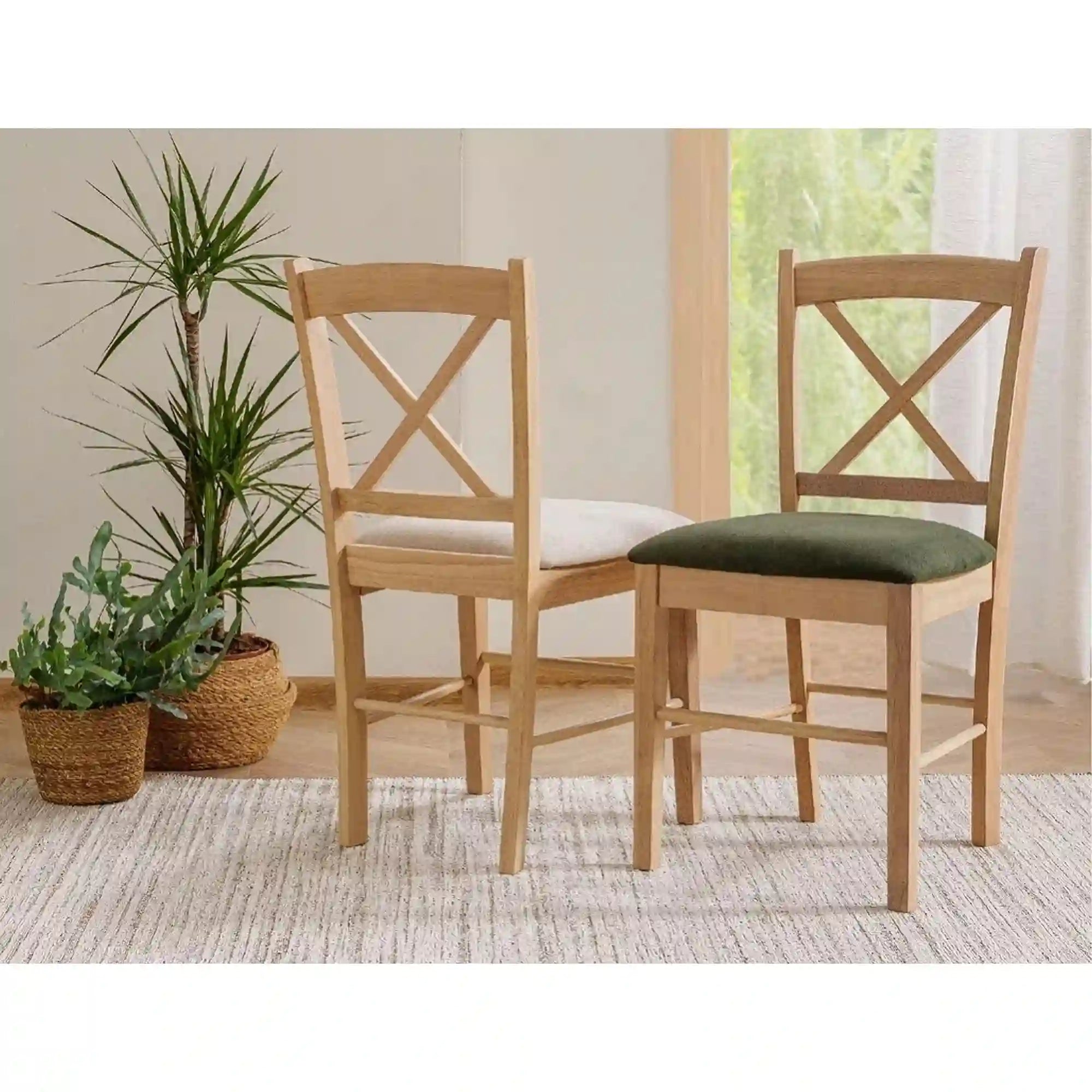 Scaun CD-56, verde/stejar, stofa clasica/lemn, 43x45x85 cm