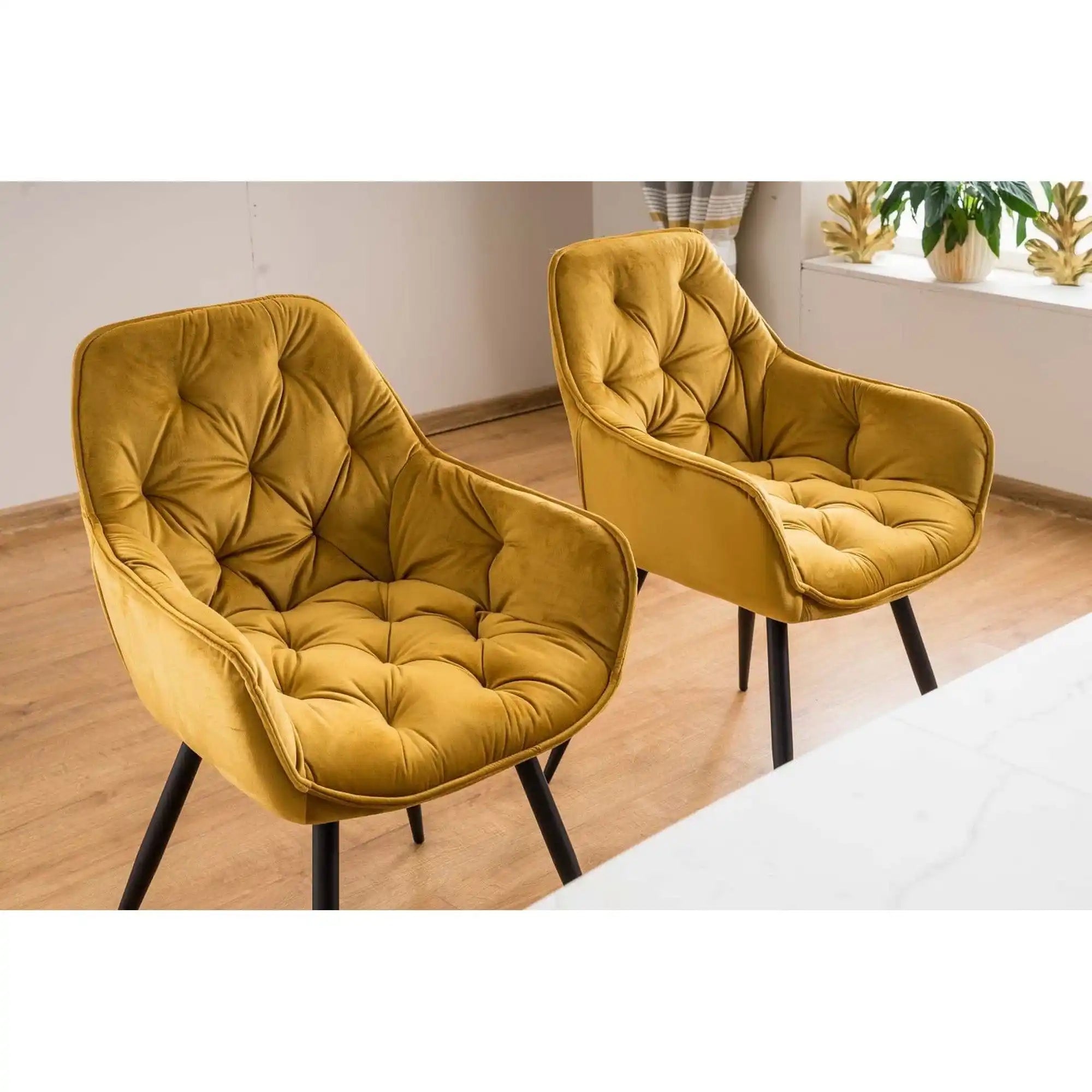 Scaun Cherry, galben/negru, stofa catifelata/metal, 58x57x87 cm