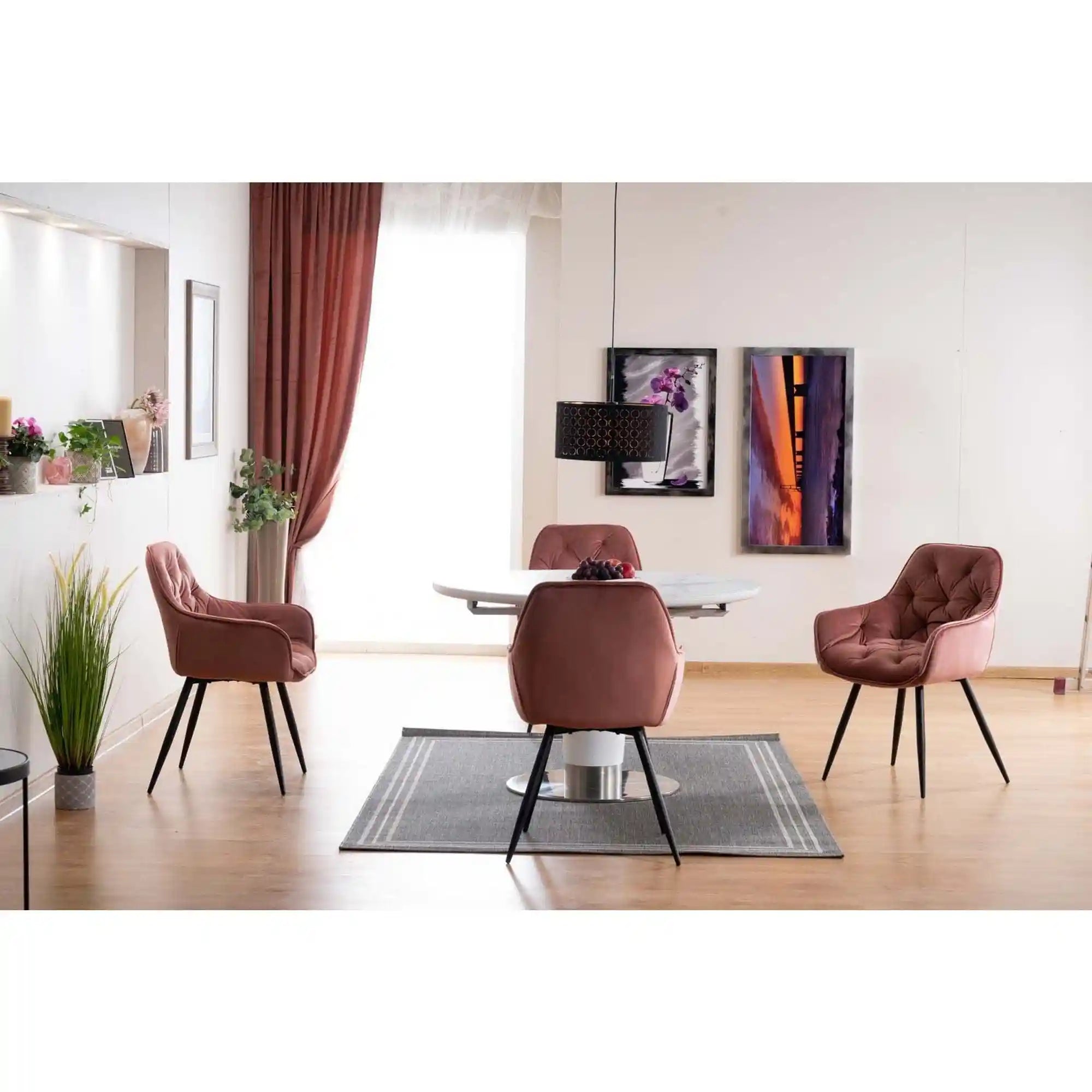 Scaun CHERRY, roz/negru, stofa catifelata/metal, 57x58x87 cm