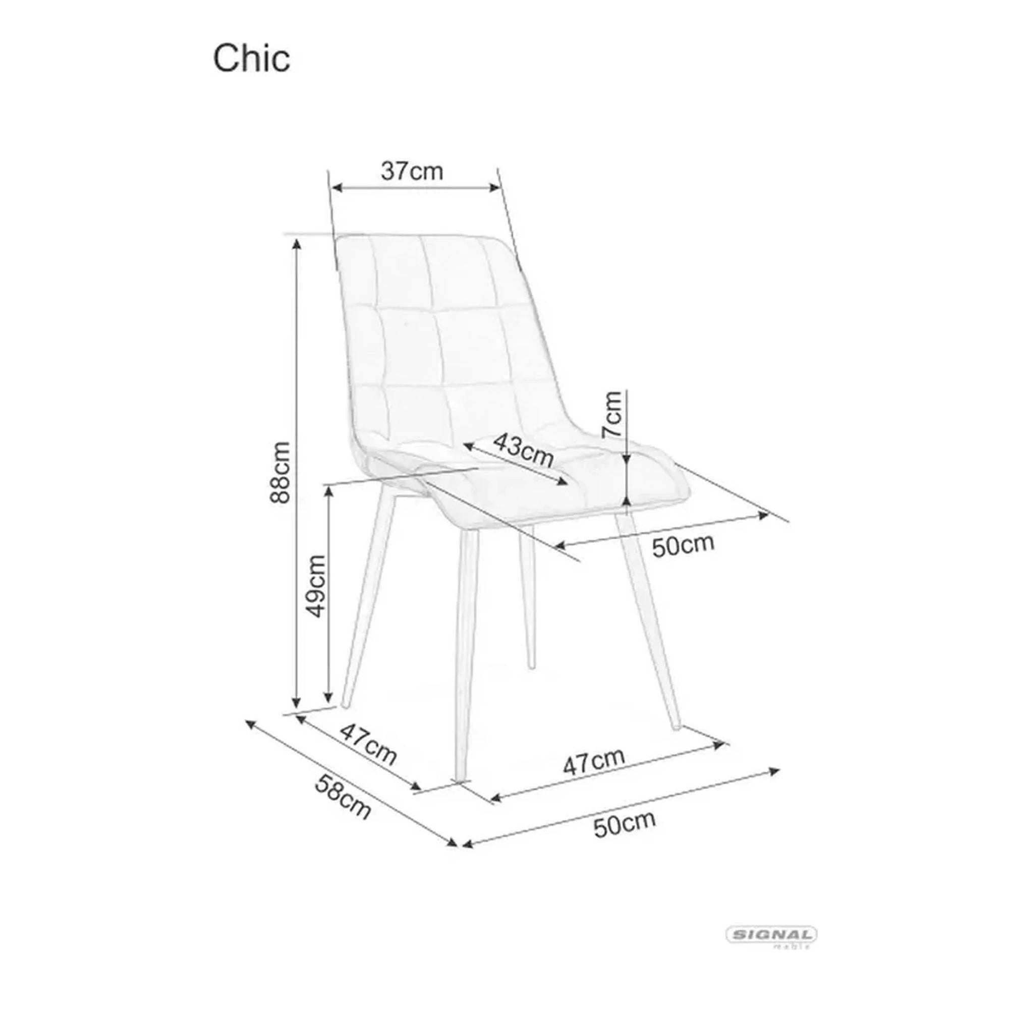 Scaun CHIC D, bej deschis - Bluvel 28, stofa catifelata/metal, 50x58x88 cm