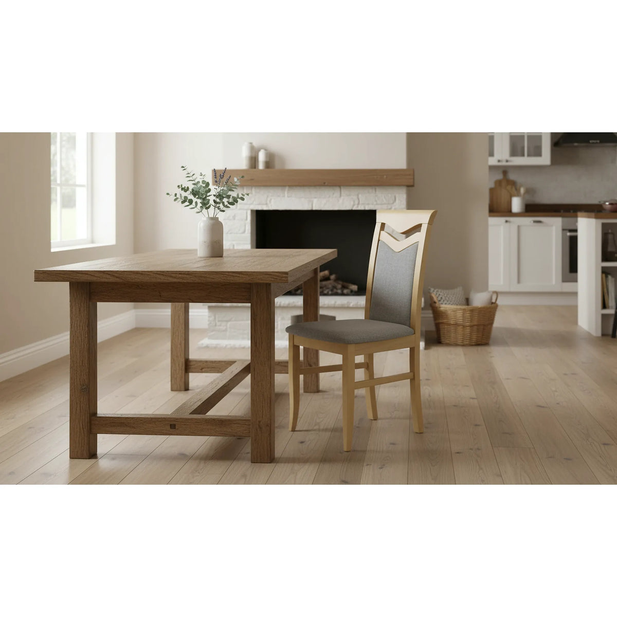 Scaun CITRONE, gri/stejar honey, stofa clasica/lemn de fag, 44X53X96 CM