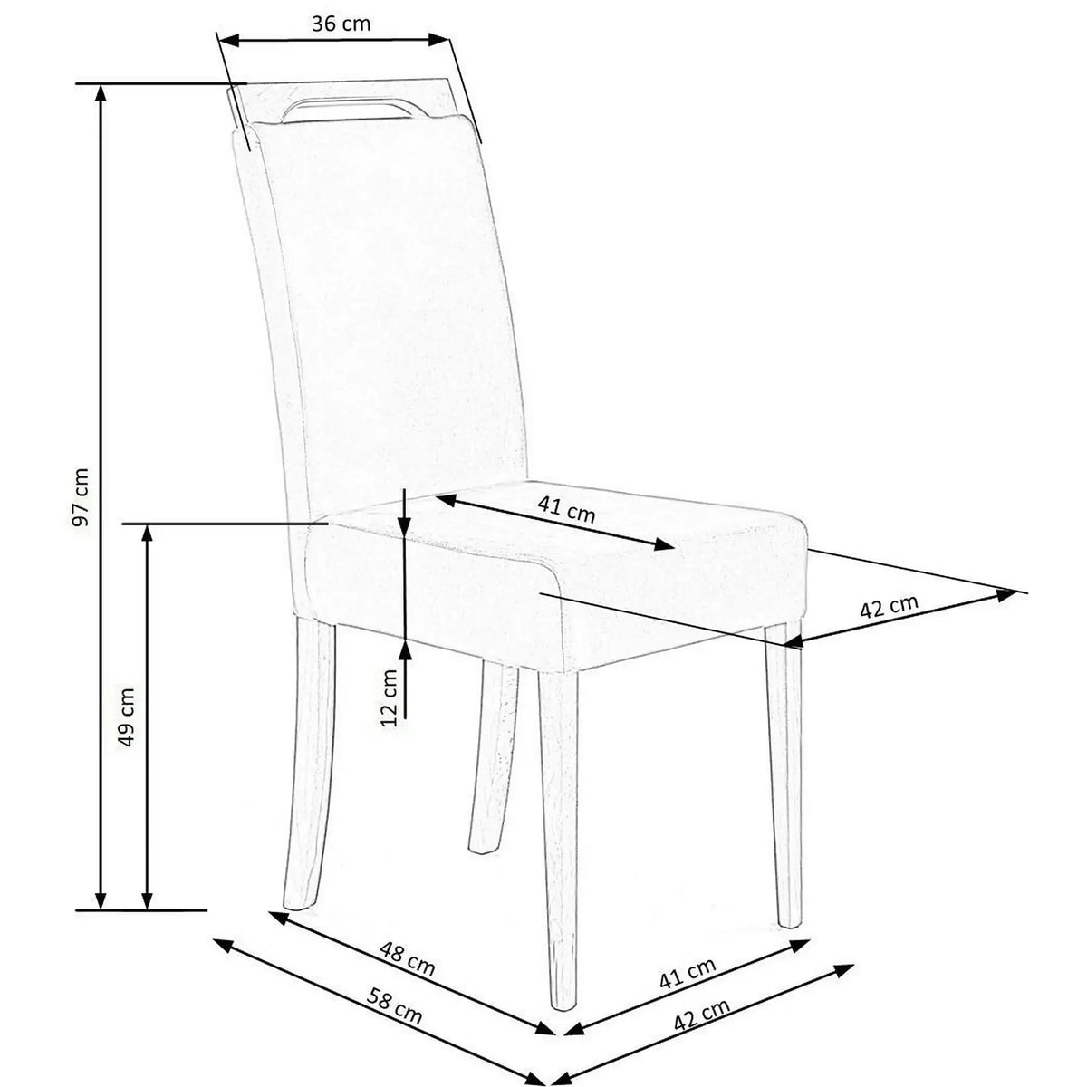 Scaun CLARION 2, gri/negru, stofa catifelata/lemn, 42x58x97 cm