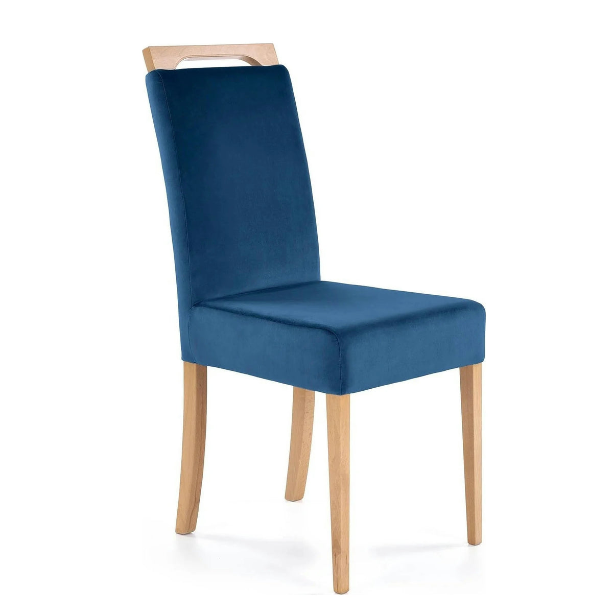 Scaun CLARION, albastru/stejar, stofa catifelata/lemn, 42x58x97 cm