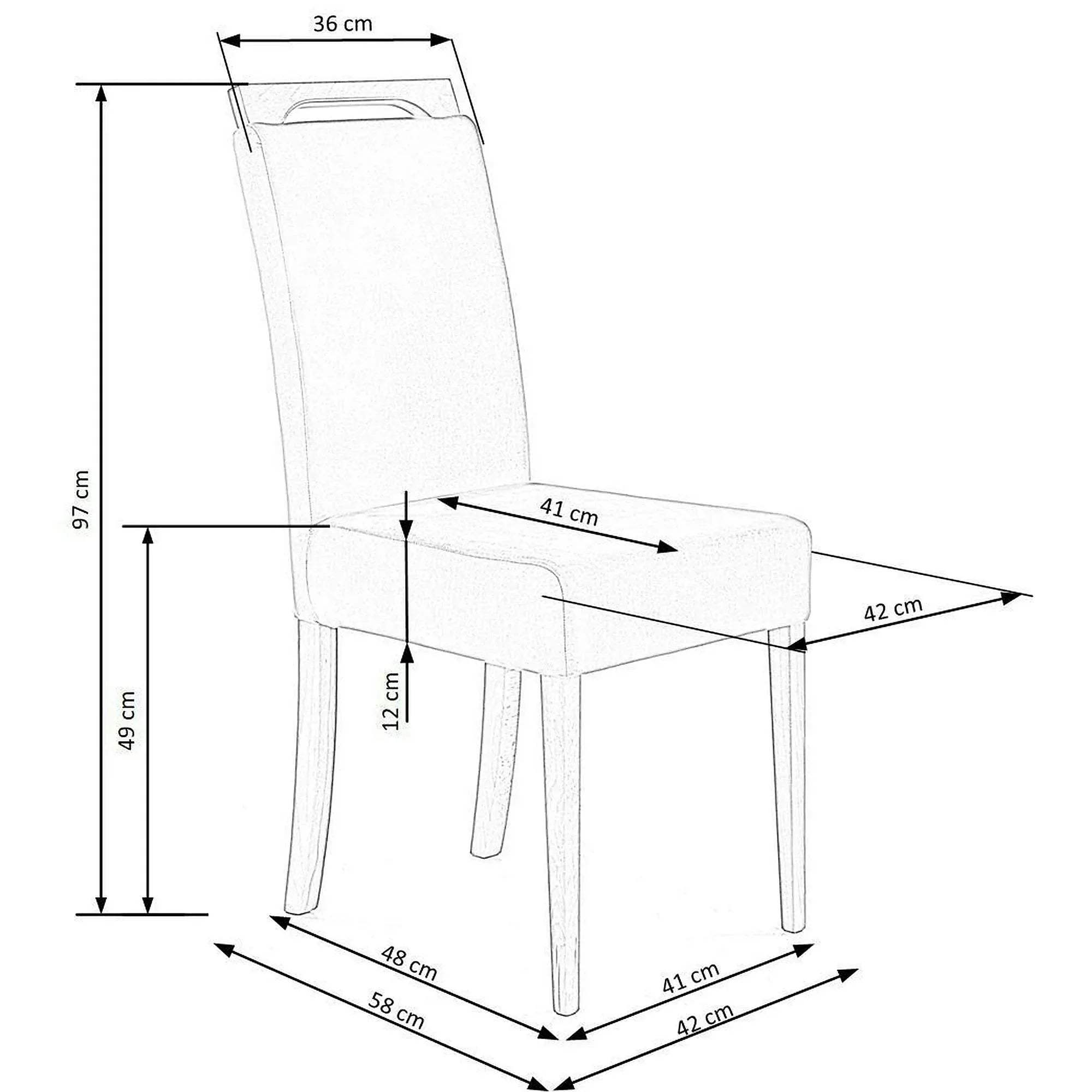Scaun CLARION, albastru/stejar, stofa catifelata/lemn, 42x58x97 cm