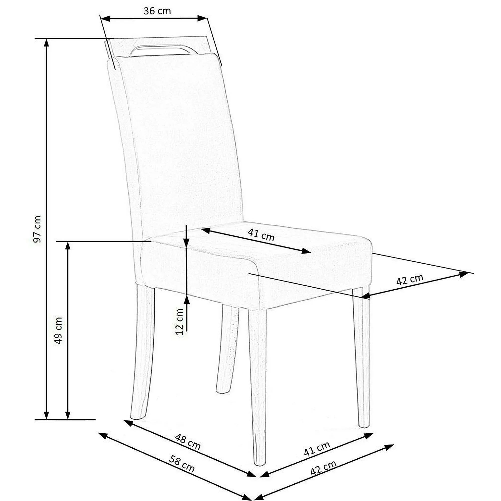 Scaun CLARION, maro/stejar, stofa catifelata/lemn, 42x58x97 cm