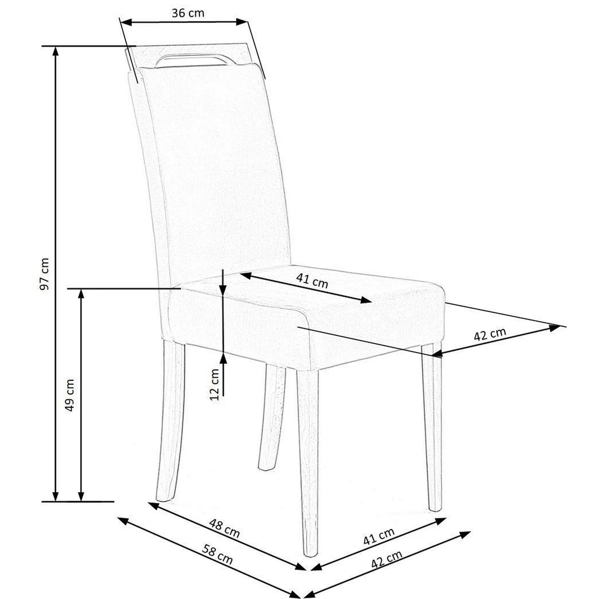 Scaun CLARION, maro/stejar, stofa catifelata/lemn, 42x58x97 cm